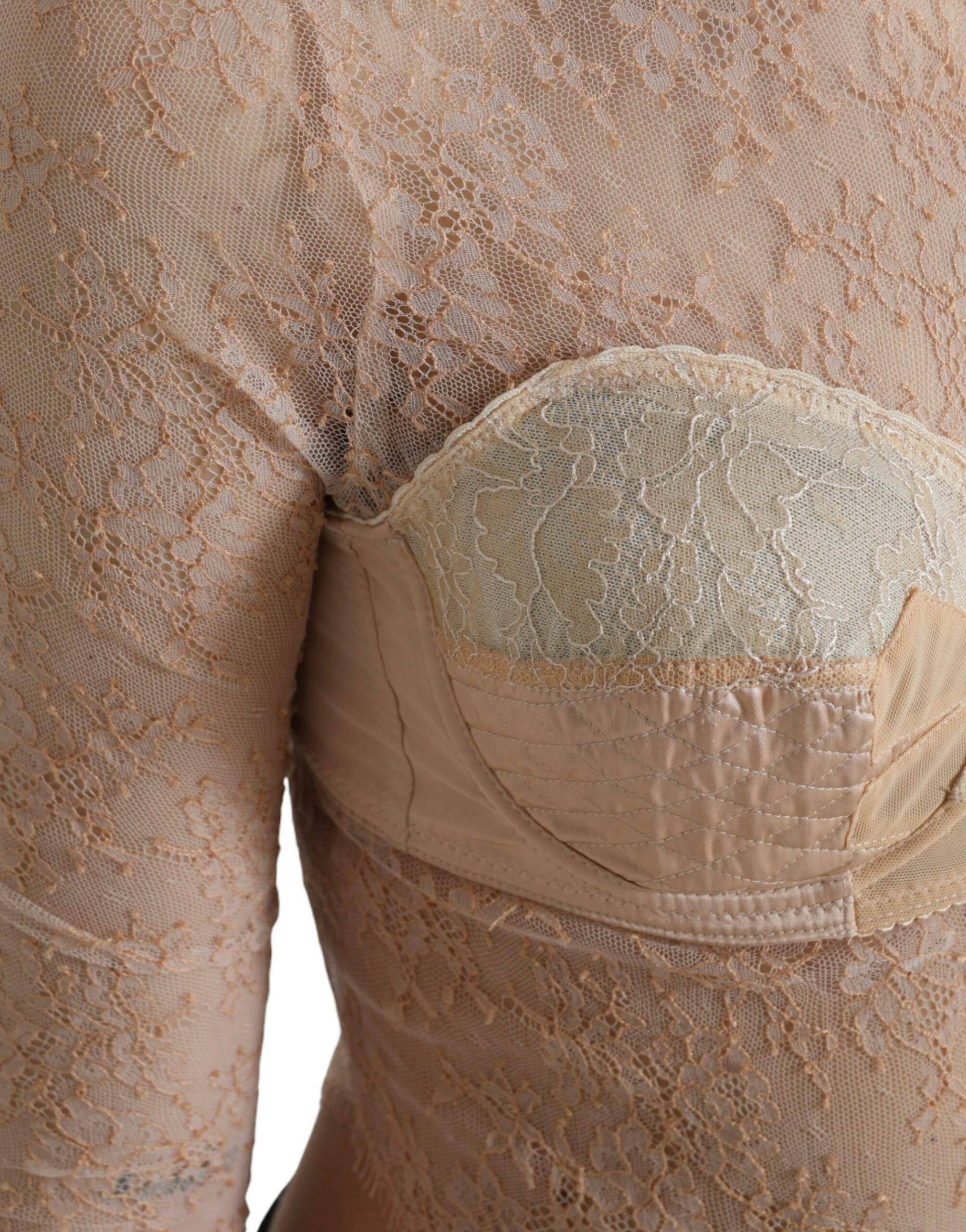 Dolce & Gabbana Beige Nylon Floral Lace Bustier Cropped Top - Hilstor