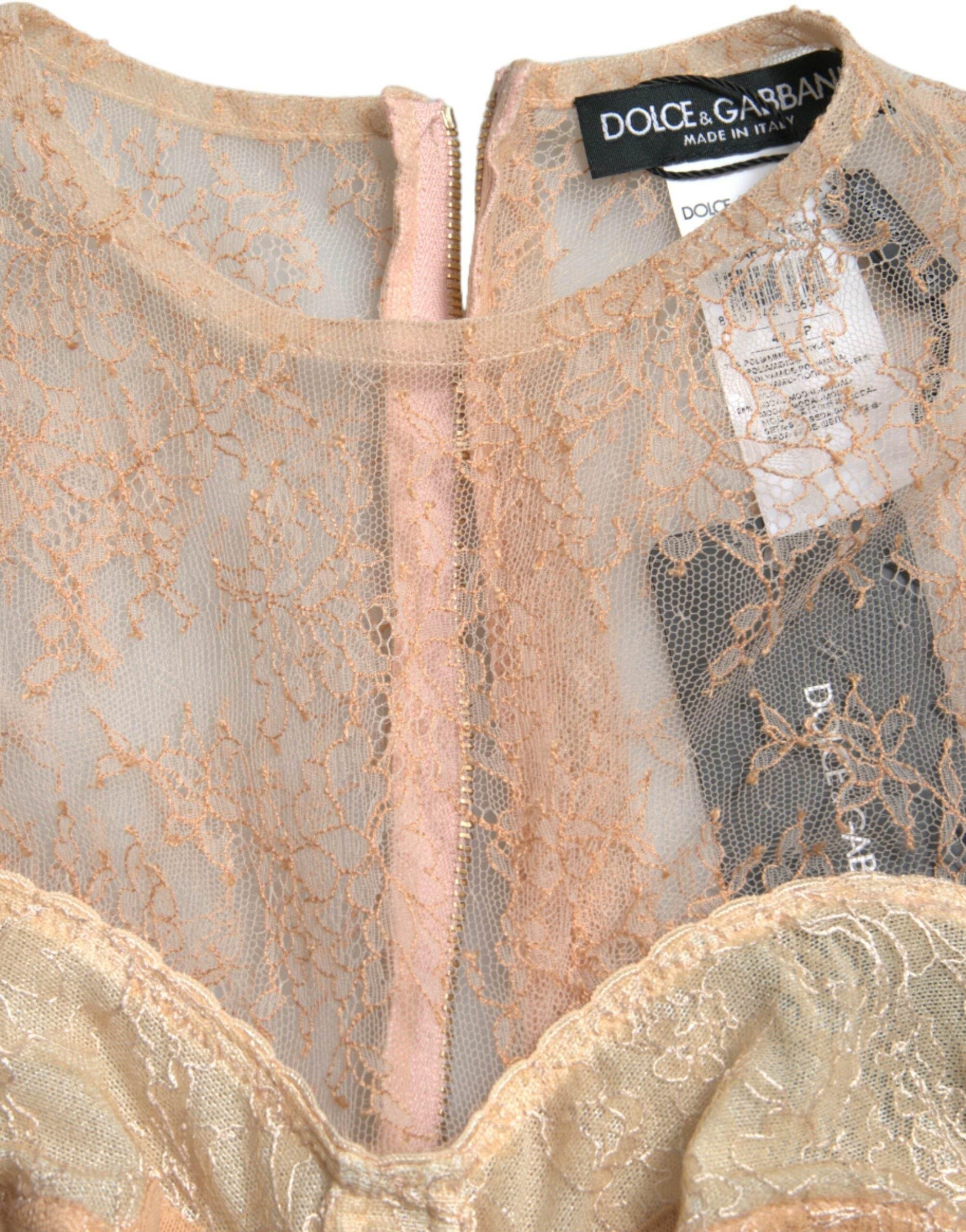 Dolce & Gabbana Beige Nylon Floral Lace Bustier Cropped Top - Hilstor