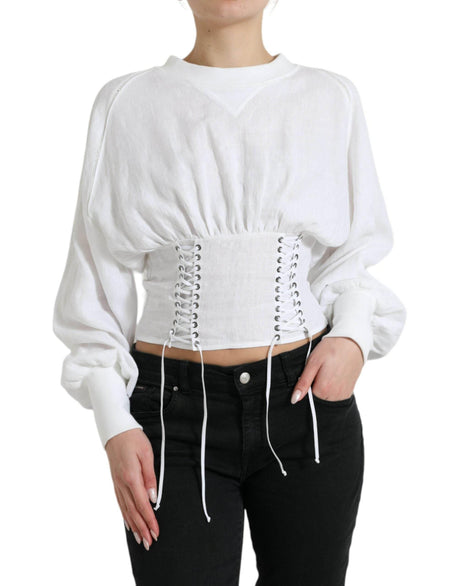 Dolce & Gabbana Elegant White Lace-Up Corset Cropped Top - Hilstor