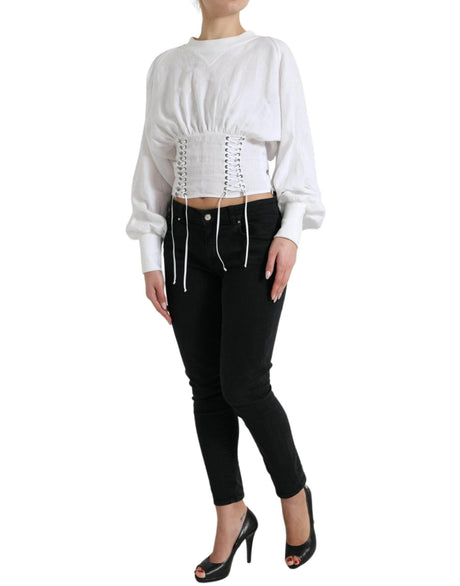 Dolce & Gabbana Elegant White Lace-Up Corset Cropped Top - Hilstor