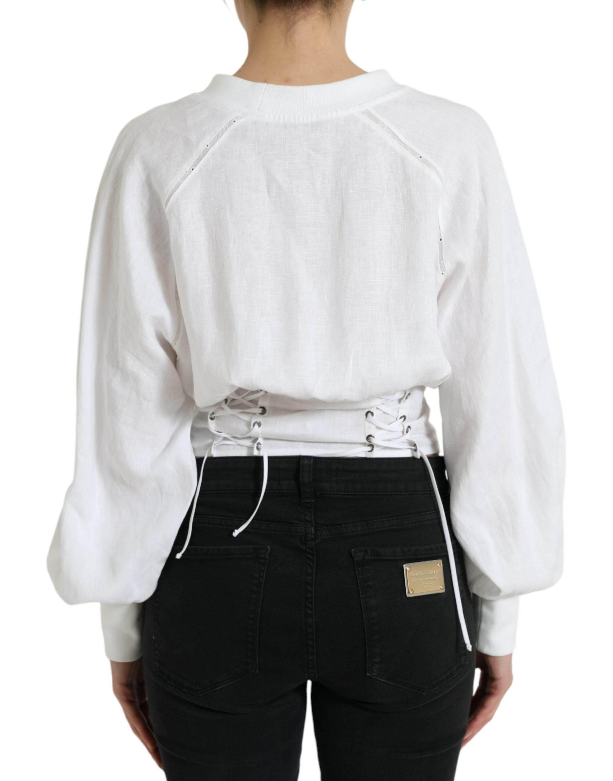Dolce & Gabbana Elegant White Lace-Up Corset Cropped Top - Hilstor