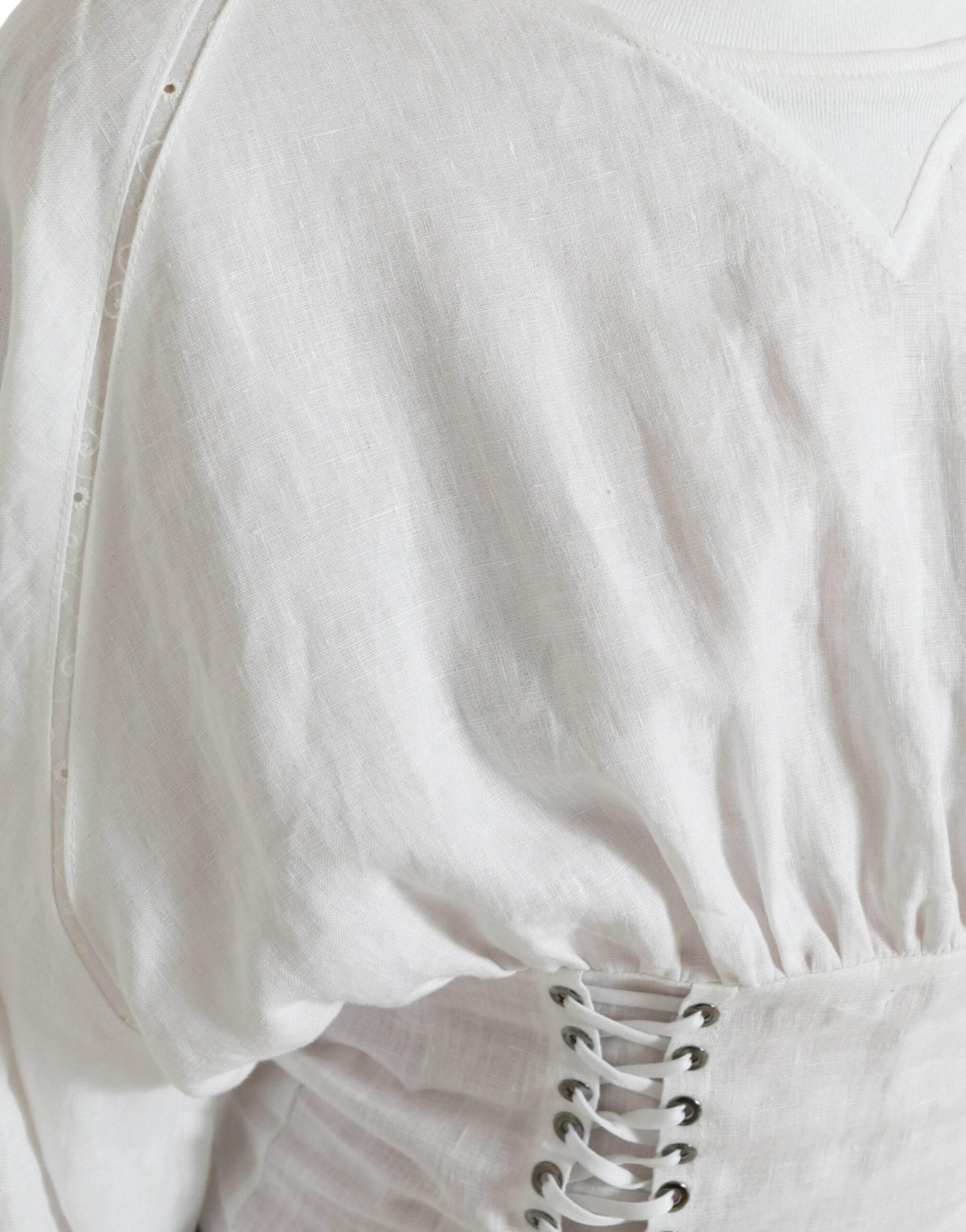Dolce & Gabbana Elegant White Lace-Up Corset Cropped Top - Hilstor
