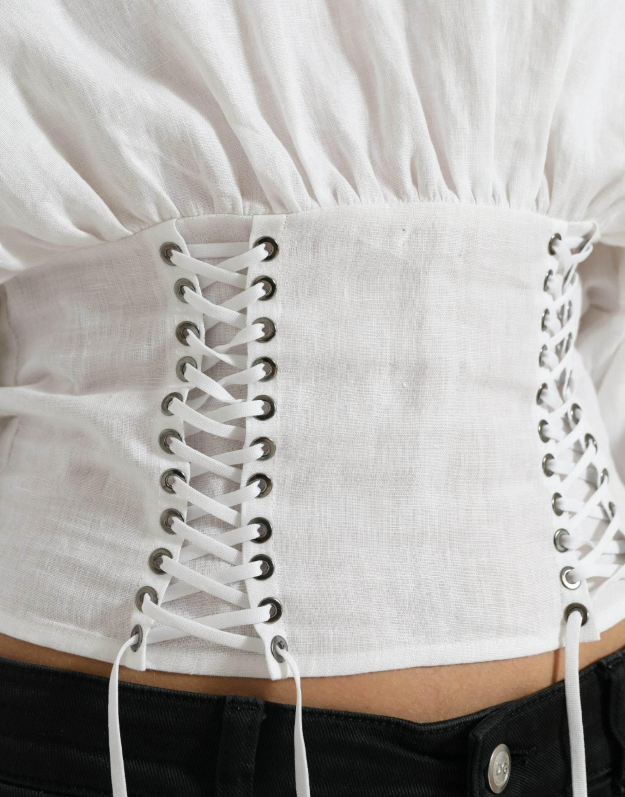 Dolce & Gabbana Elegant White Lace-Up Corset Cropped Top - Hilstor