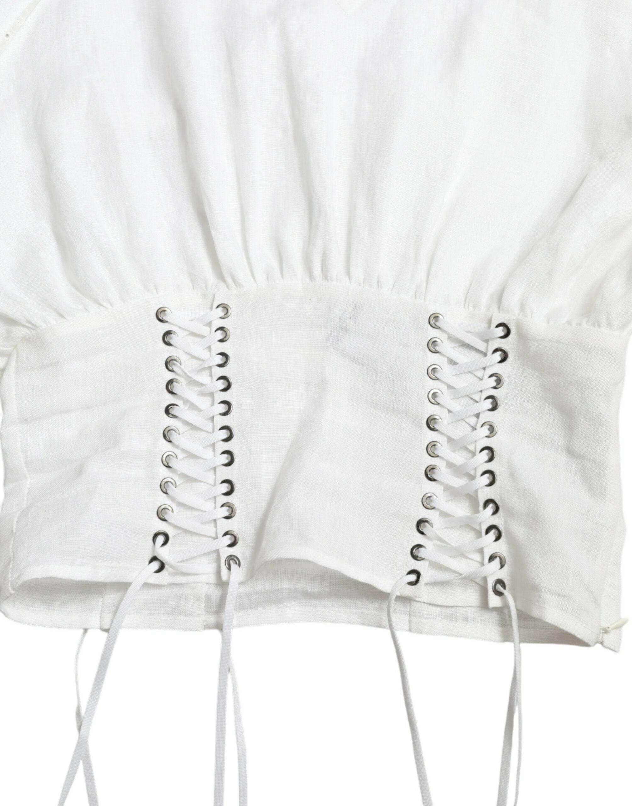 Dolce & Gabbana Elegant White Lace-Up Corset Cropped Top - Hilstor