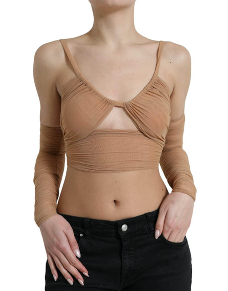 Dolce & Gabbana Brown Nylon Stretch Open Shoulder Cropped Top - Hilstor