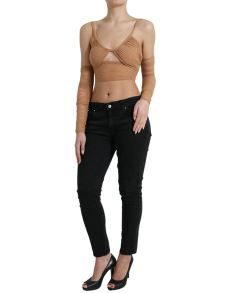 Dolce & Gabbana Brown Nylon Stretch Open Shoulder Cropped Top - Hilstor