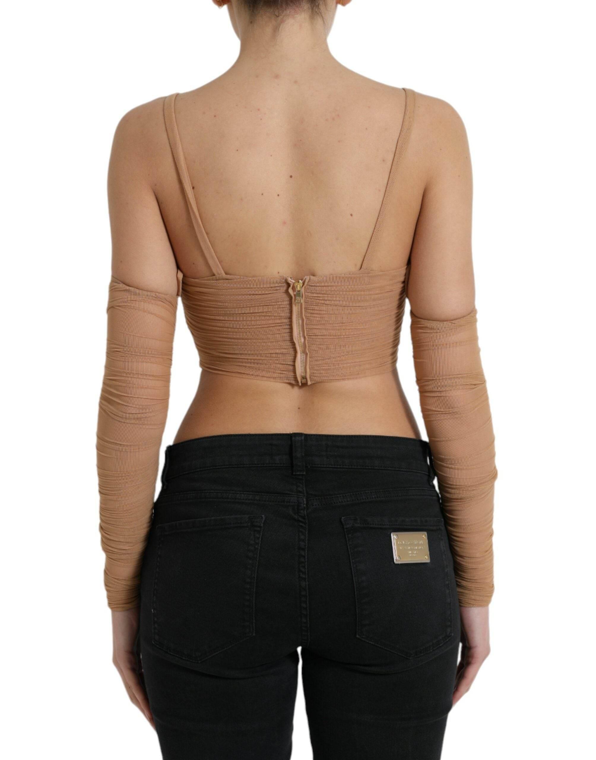 Dolce & Gabbana Brown Nylon Stretch Open Shoulder Cropped Top - Hilstor