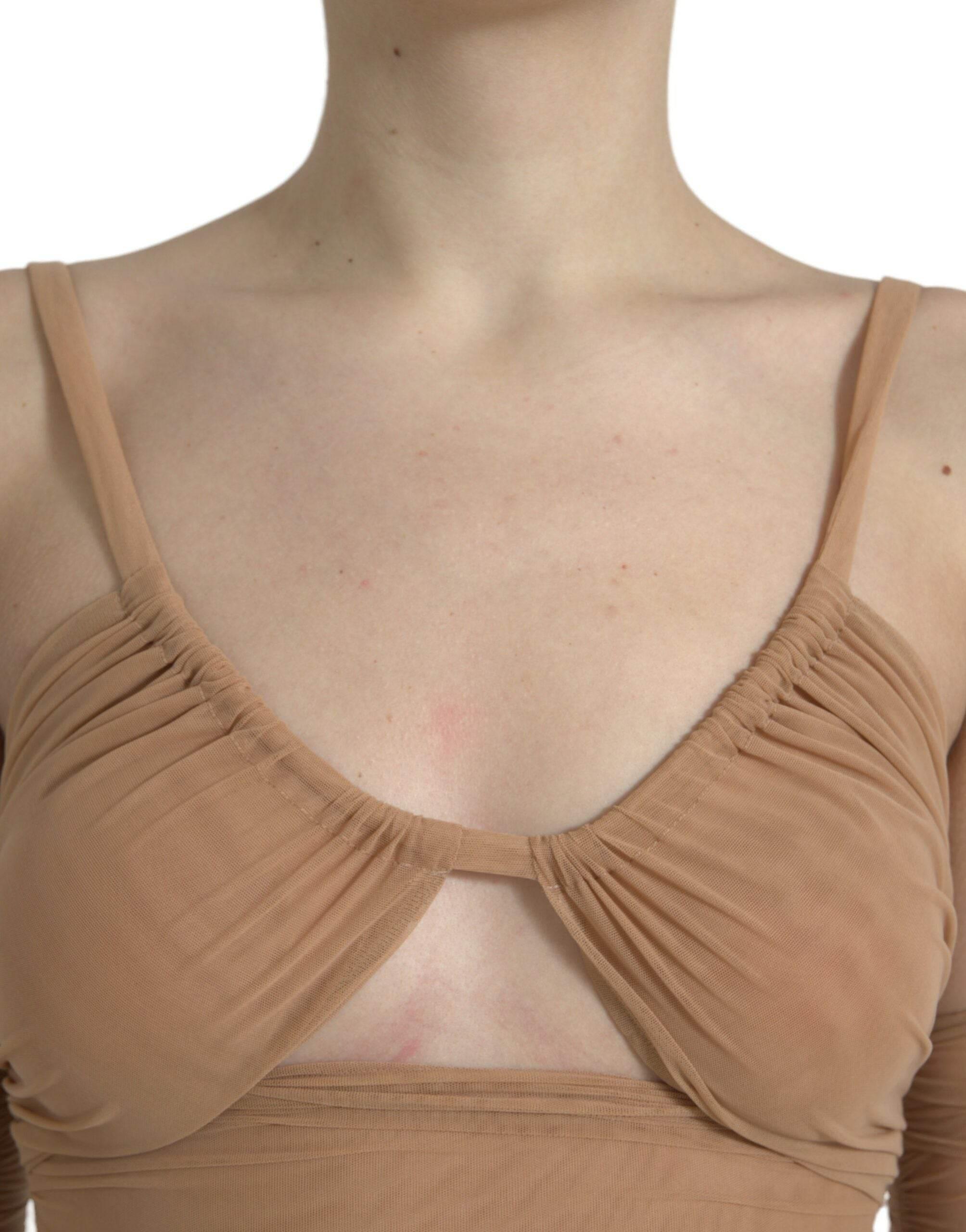 Dolce & Gabbana Brown Nylon Stretch Open Shoulder Cropped Top - Hilstor