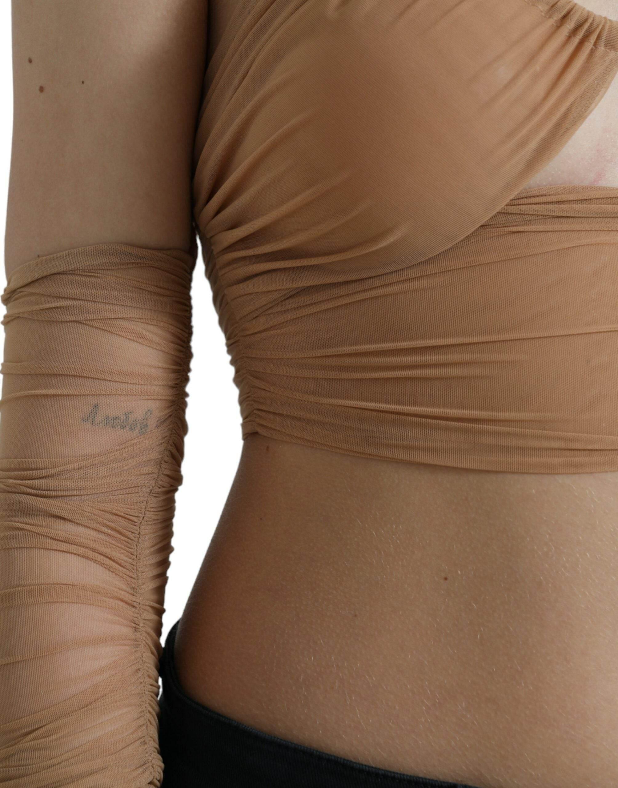 Dolce & Gabbana Brown Nylon Stretch Open Shoulder Cropped Top - Hilstor