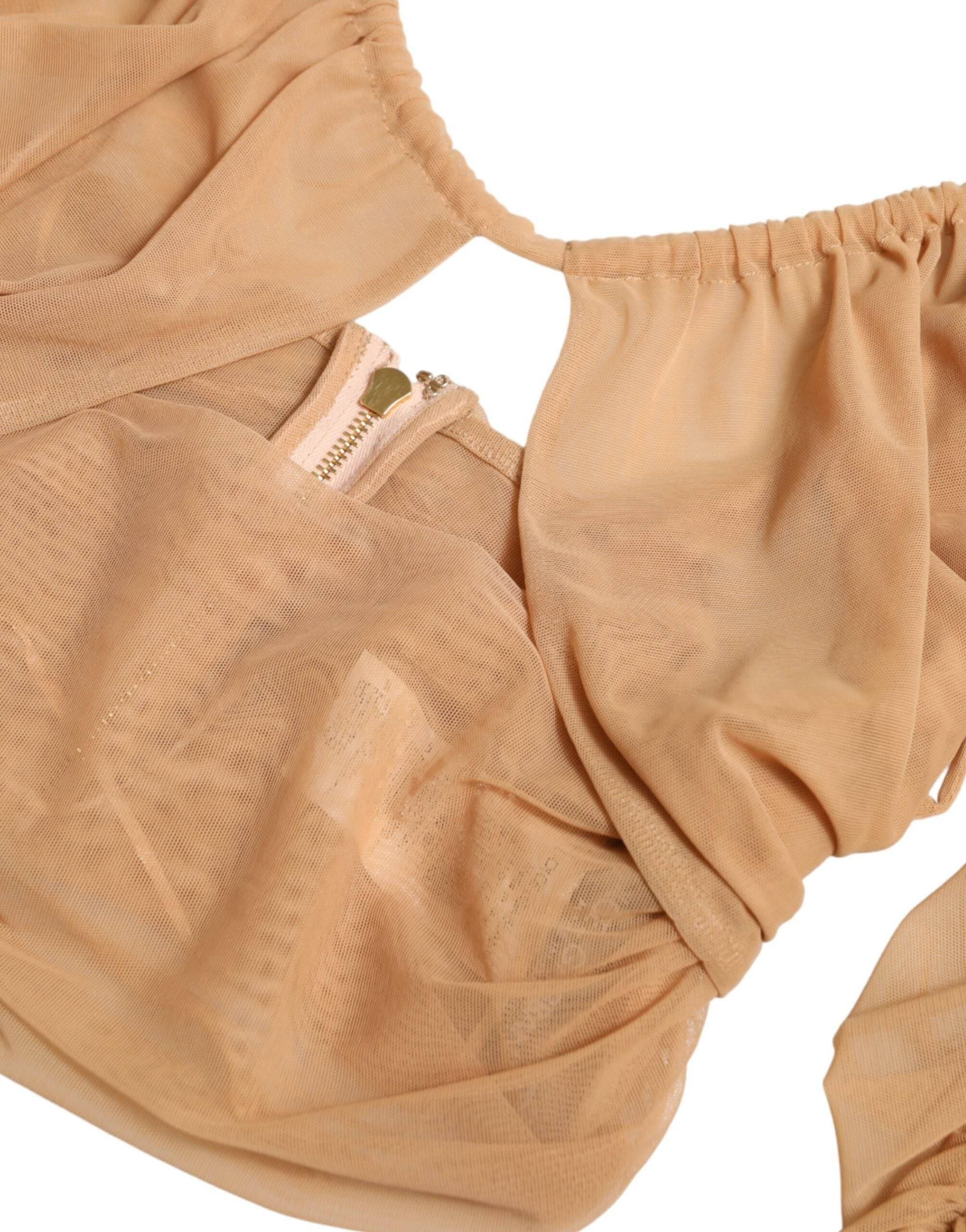 Dolce & Gabbana Brown Nylon Stretch Open Shoulder Cropped Top - Hilstor