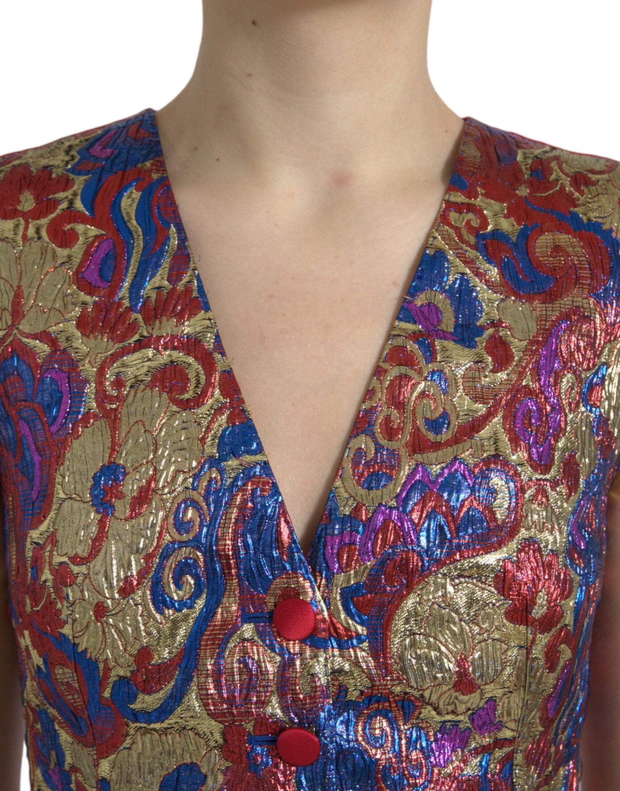 Dolce & Gabbana Multicolor Floral Print Jacquard Waistcoat Vest - Hilstor