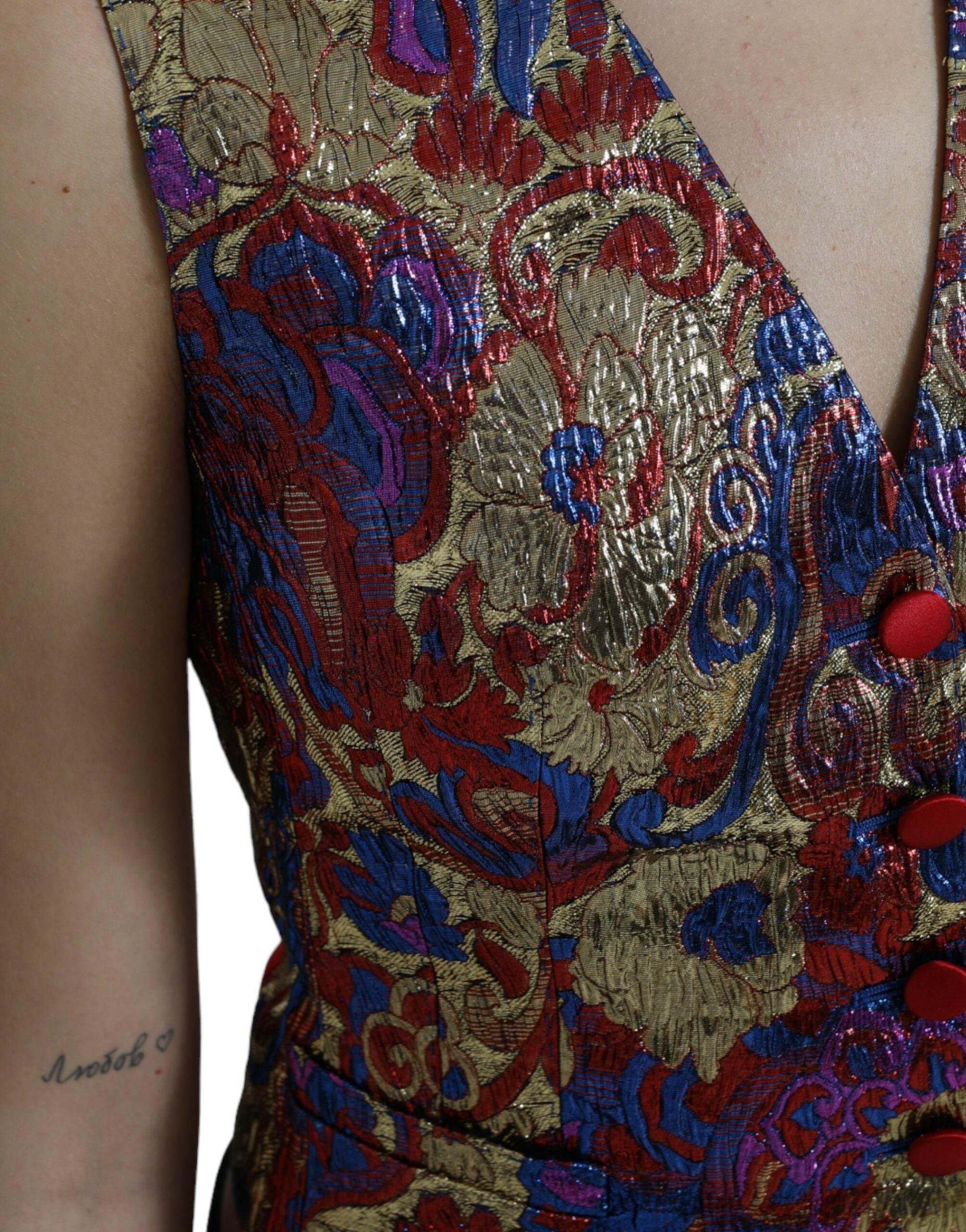 Dolce & Gabbana Multicolor Floral Print Jacquard Waistcoat Vest - Hilstor