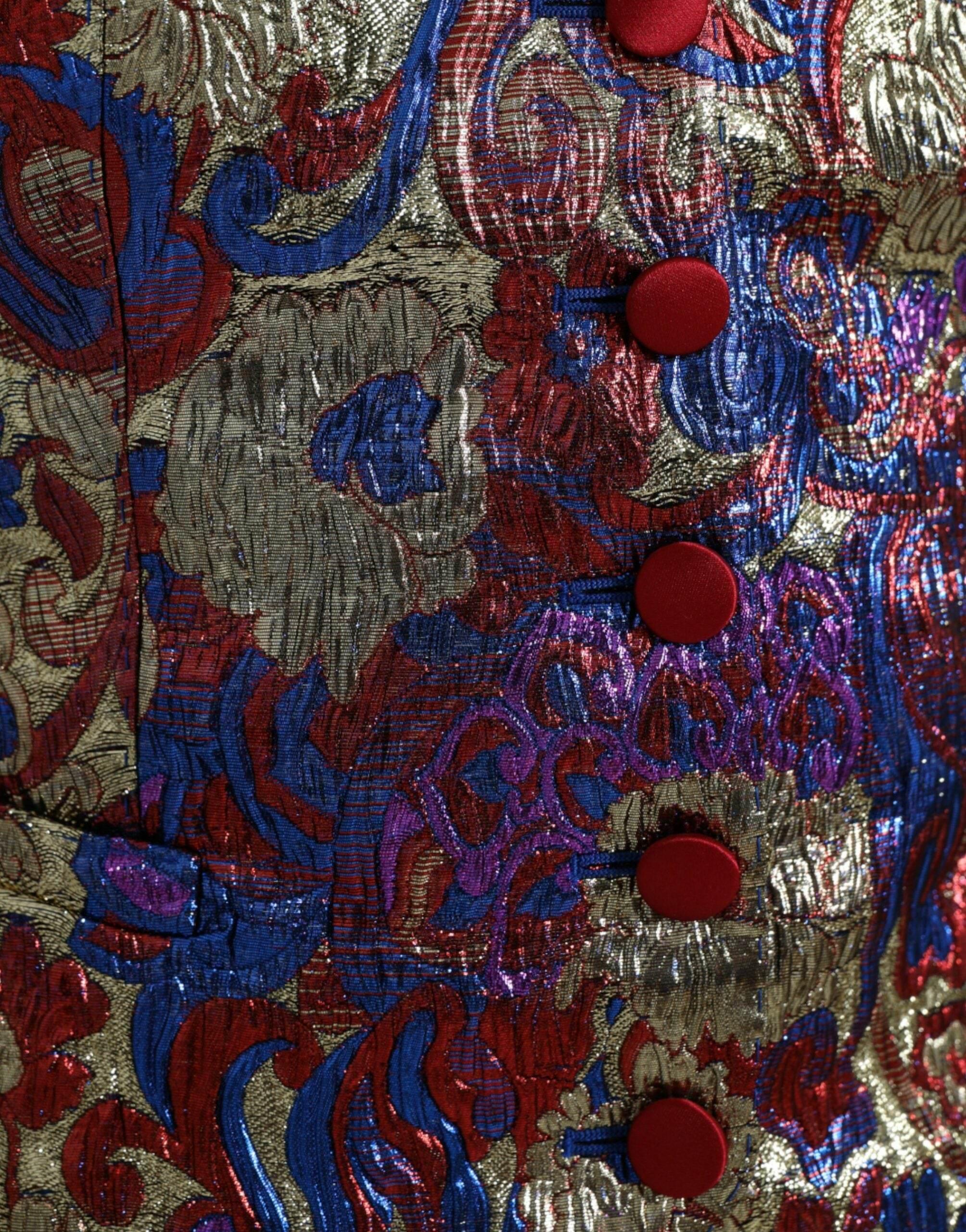 Dolce & Gabbana Multicolor Floral Print Jacquard Waistcoat Vest - Hilstor