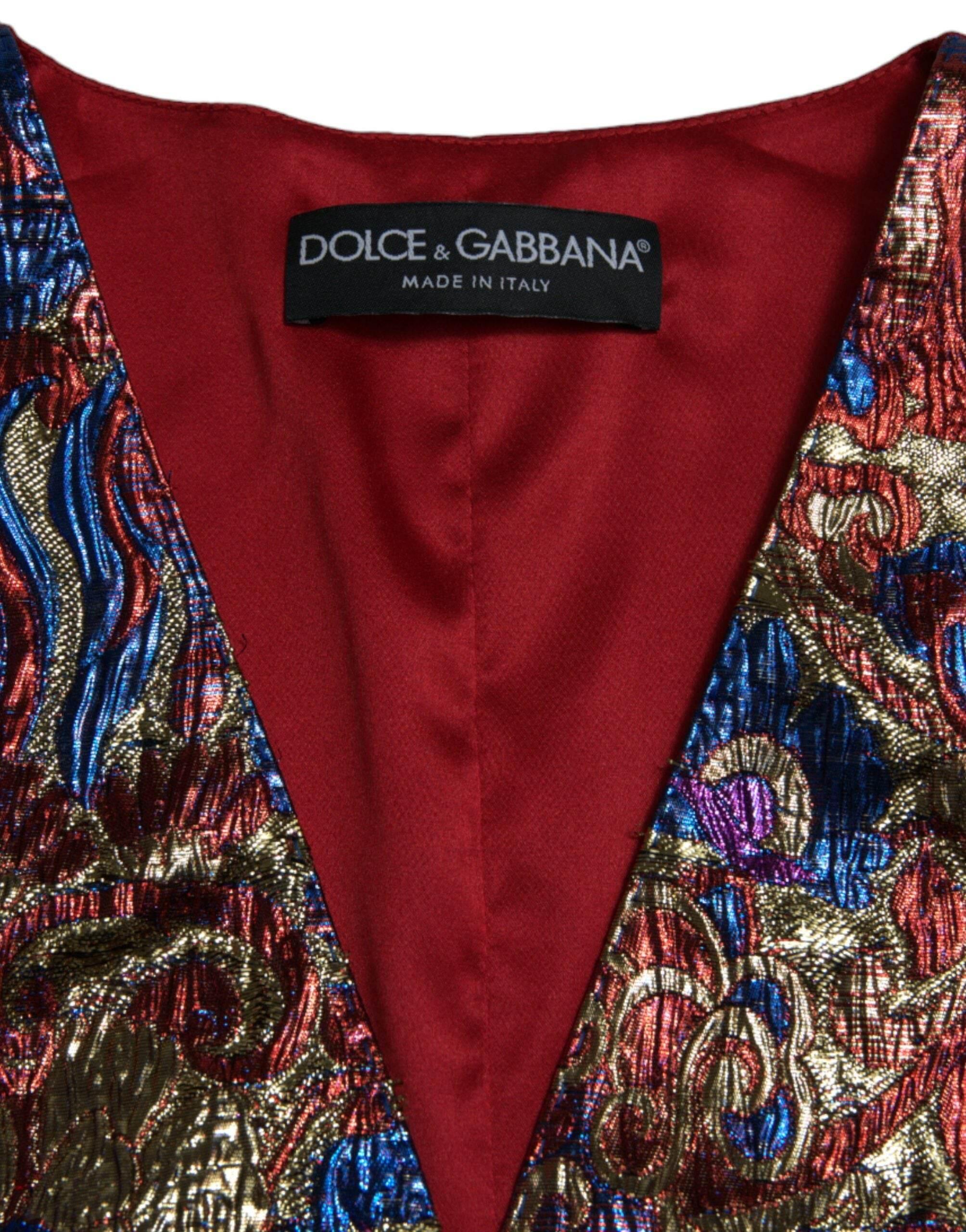Dolce & Gabbana Multicolor Floral Print Jacquard Waistcoat Vest - Hilstor