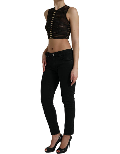 Dolce & Gabbana Brown Embellished Nylon Stretch Cropped Top - Hilstor