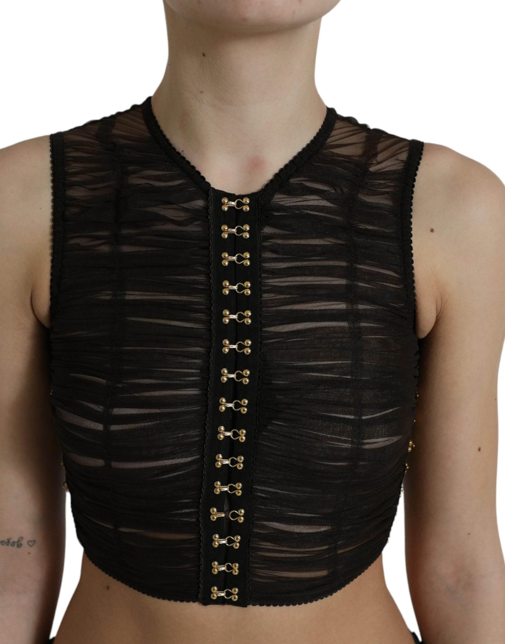 Dolce & Gabbana Brown Embellished Nylon Stretch Cropped Top - Hilstor