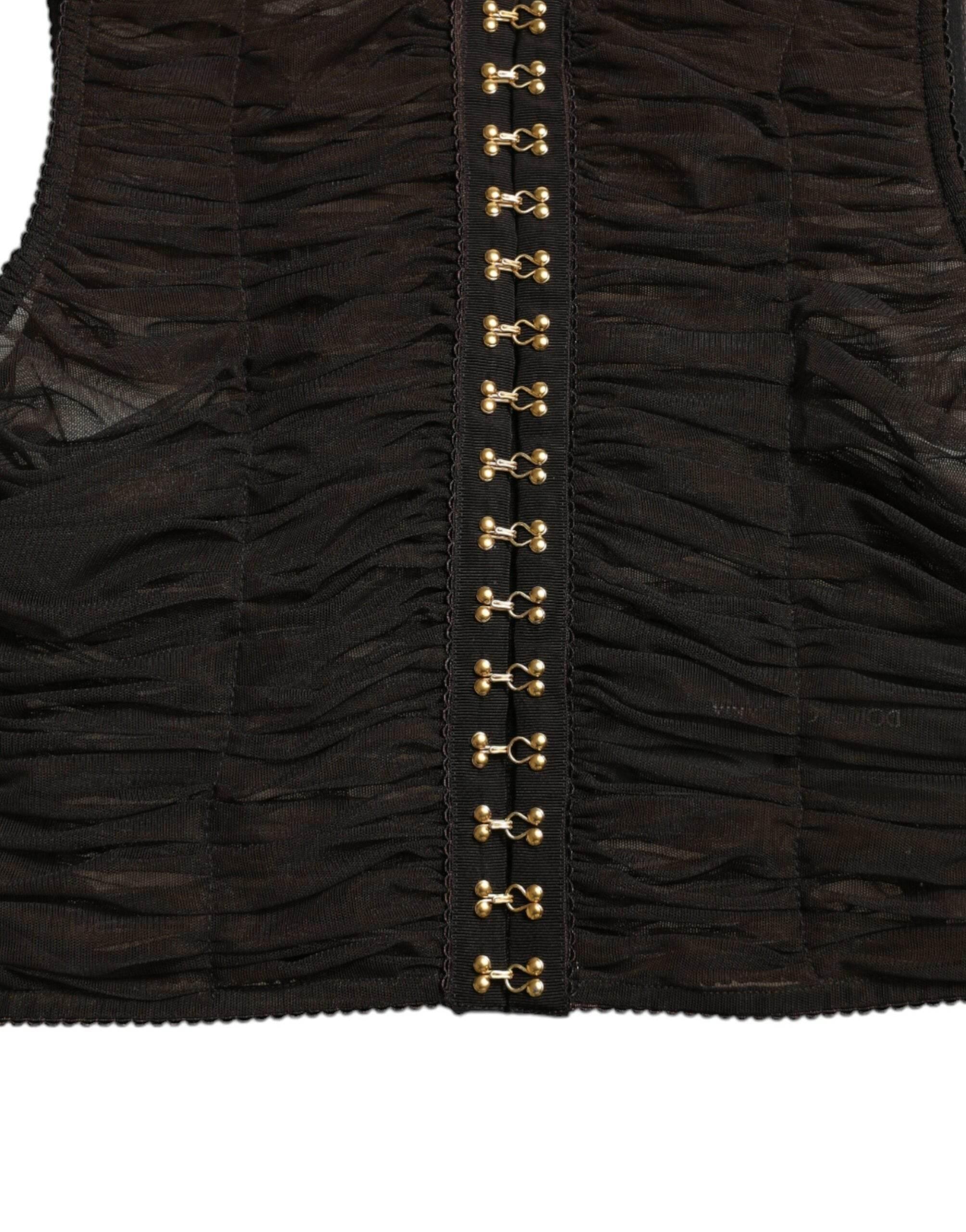 Dolce & Gabbana Brown Embellished Nylon Stretch Cropped Top - Hilstor