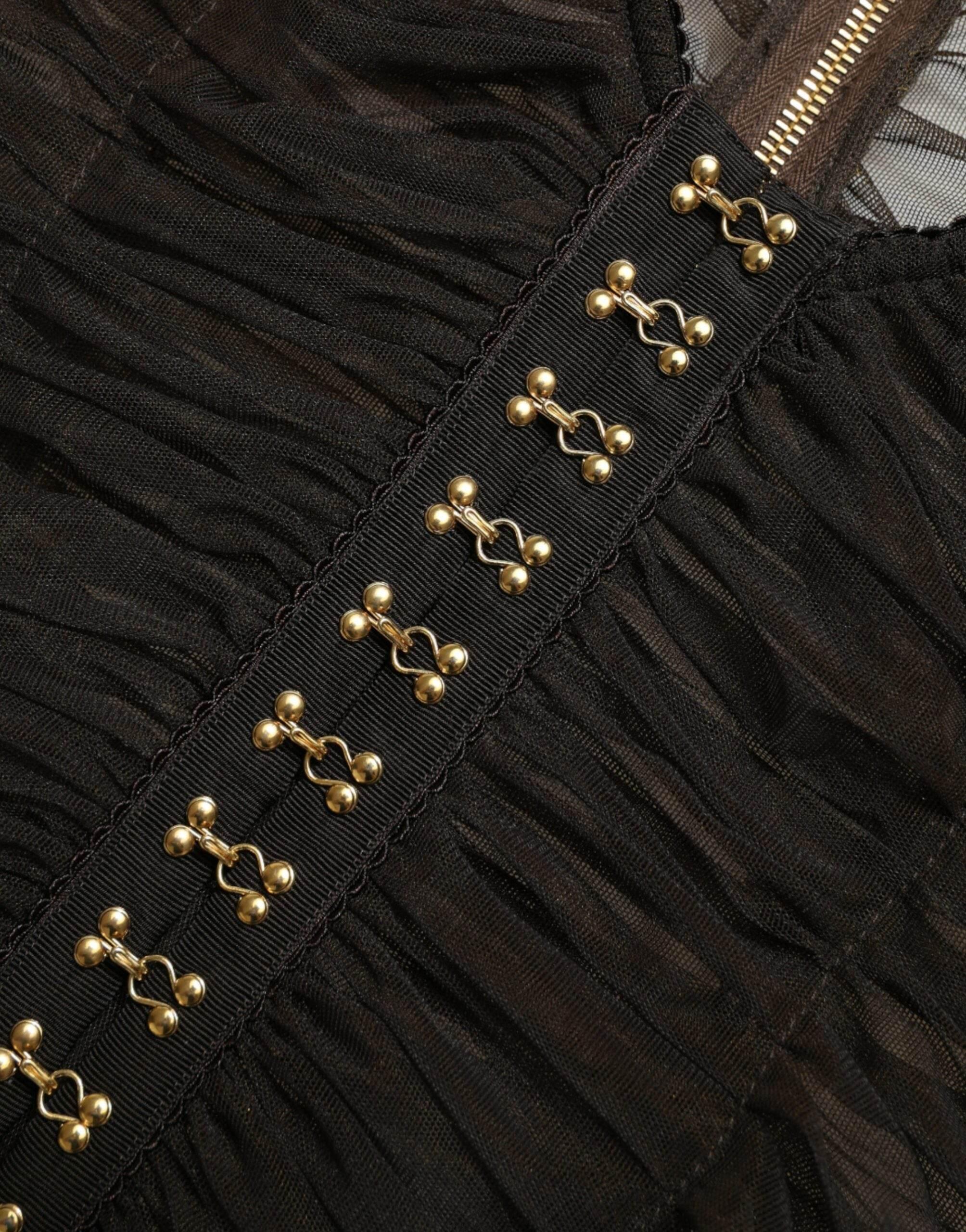 Dolce & Gabbana Brown Embellished Nylon Stretch Cropped Top - Hilstor