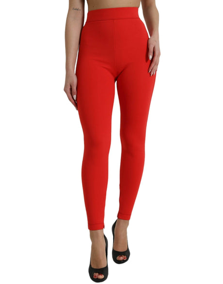 Dolce & Gabbana Red Nylon Stretch Slim Leggings Pants - Hilstor