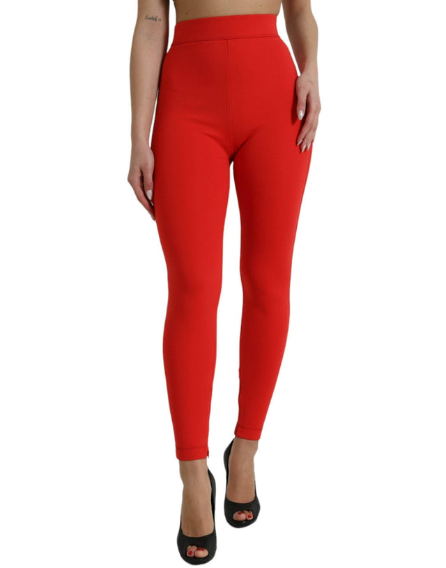 Dolce & Gabbana Red Nylon Stretch Slim Leggings Pants - Hilstor