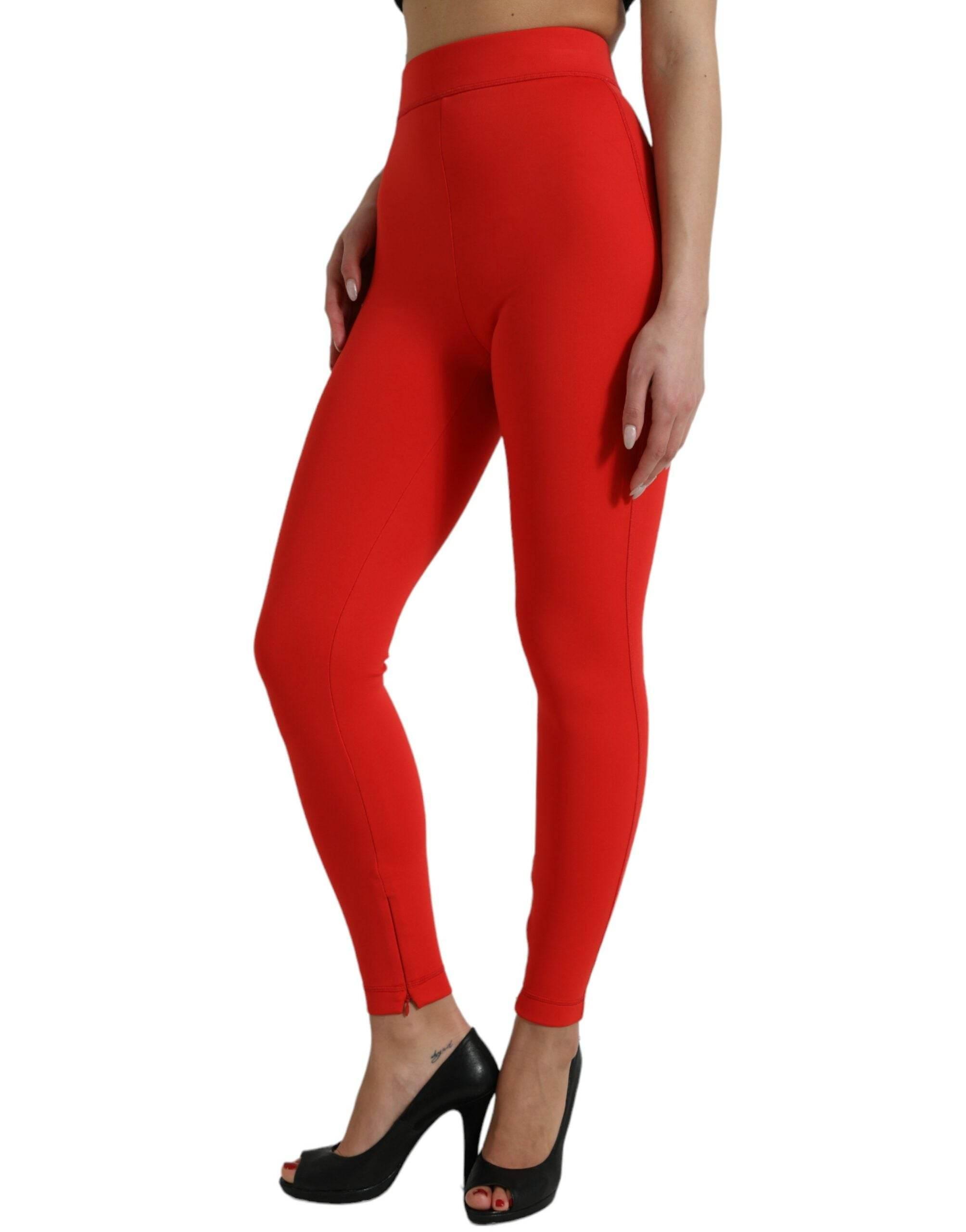 Dolce & Gabbana Red Nylon Stretch Slim Leggings Pants - Hilstor