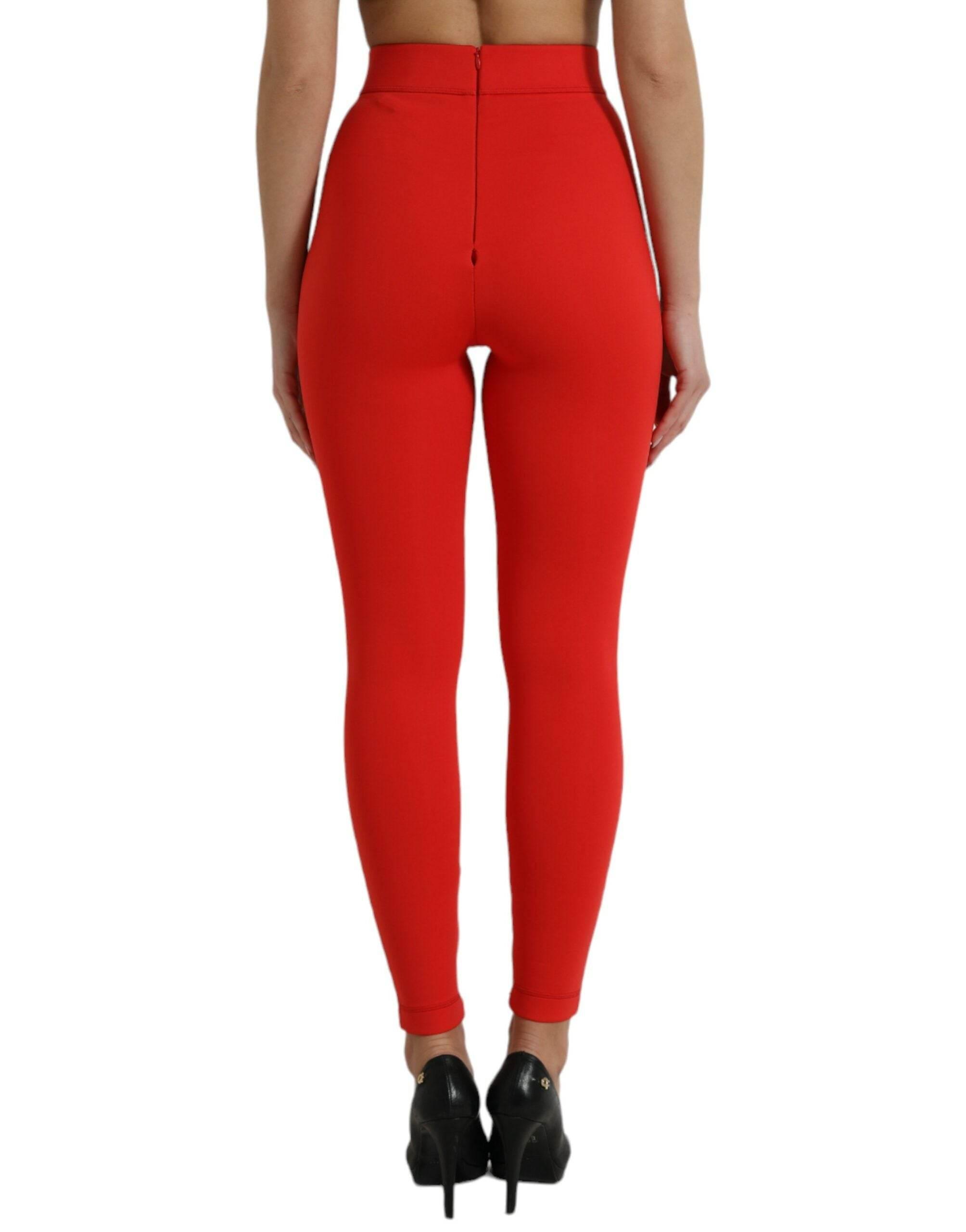 Dolce & Gabbana Red Nylon Stretch Slim Leggings Pants - Hilstor