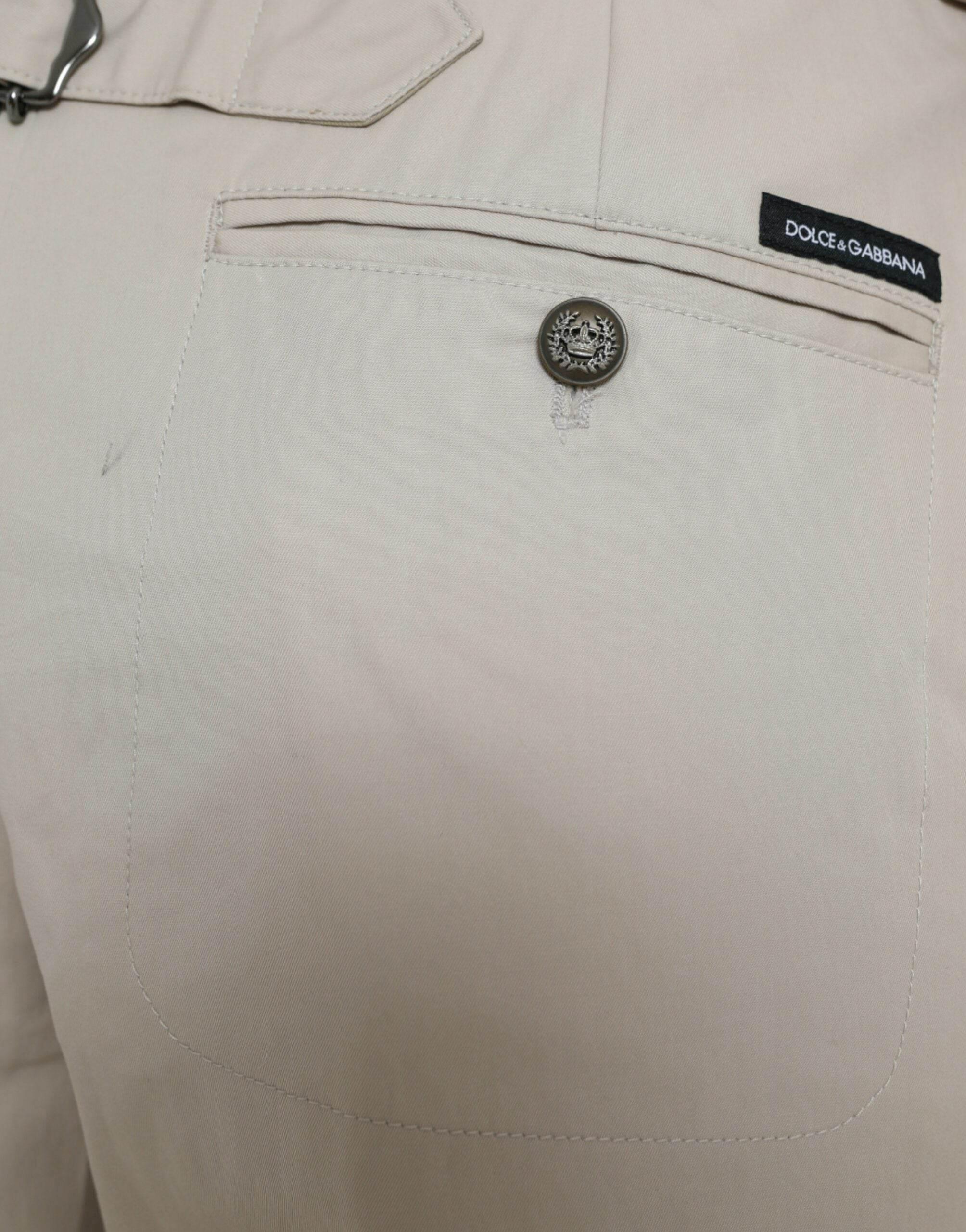 Dolce & Gabbana Beige Cotton High Waist Tapered Pants - Hilstor