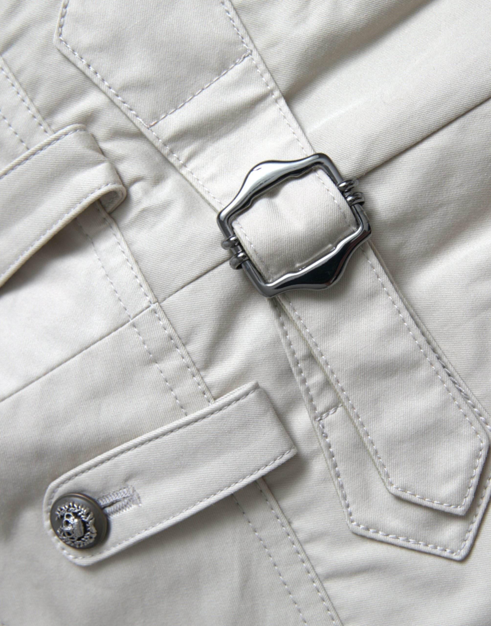 Dolce & Gabbana Beige Cotton High Waist Tapered Pants - Hilstor