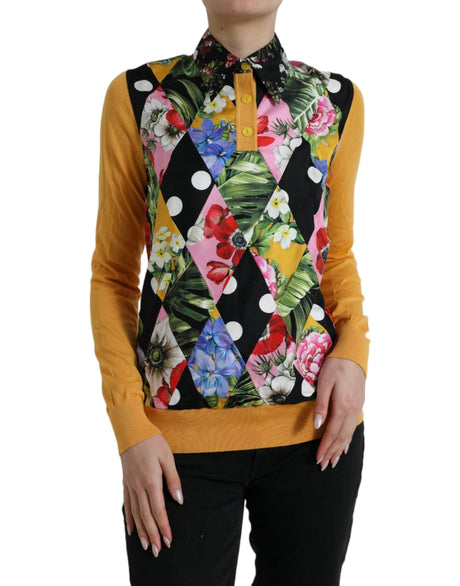 Dolce & Gabbana Elegant Patchwork Henley Silk Blend Sweater - Hilstor