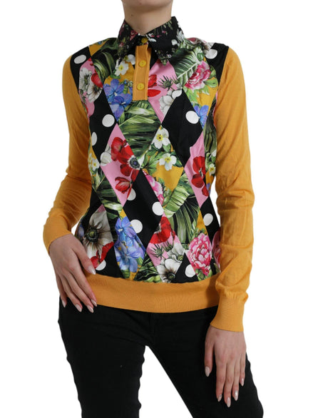 Dolce & Gabbana Elegant Patchwork Henley Silk Blend Sweater - Hilstor