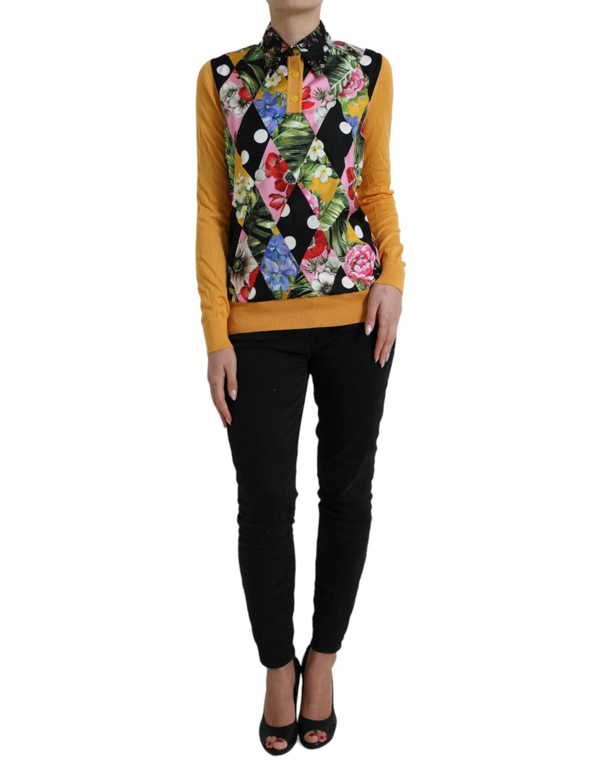 Dolce & Gabbana Elegant Patchwork Henley Silk Blend Sweater - Hilstor