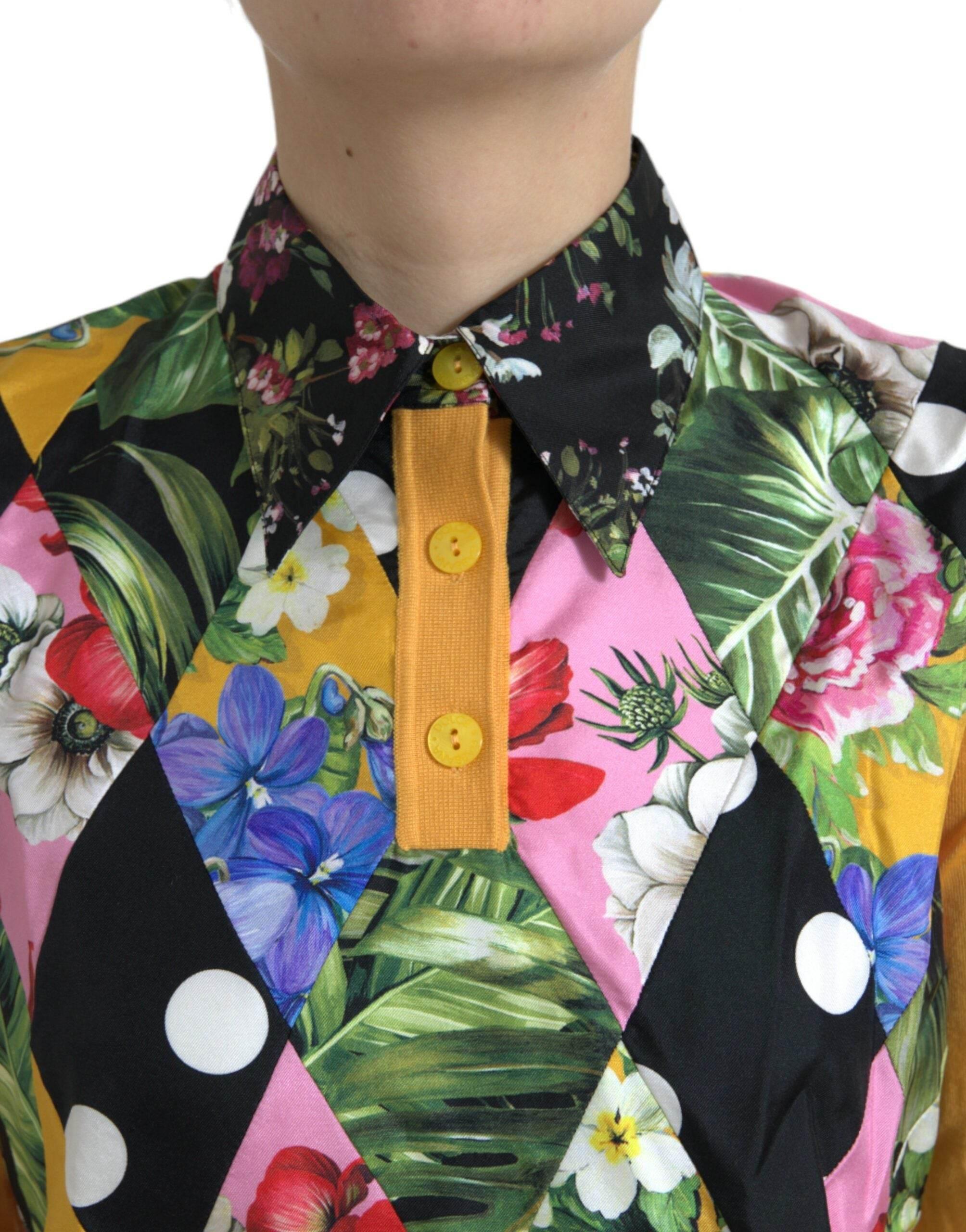 Dolce & Gabbana Elegant Patchwork Henley Silk Blend Sweater - Hilstor