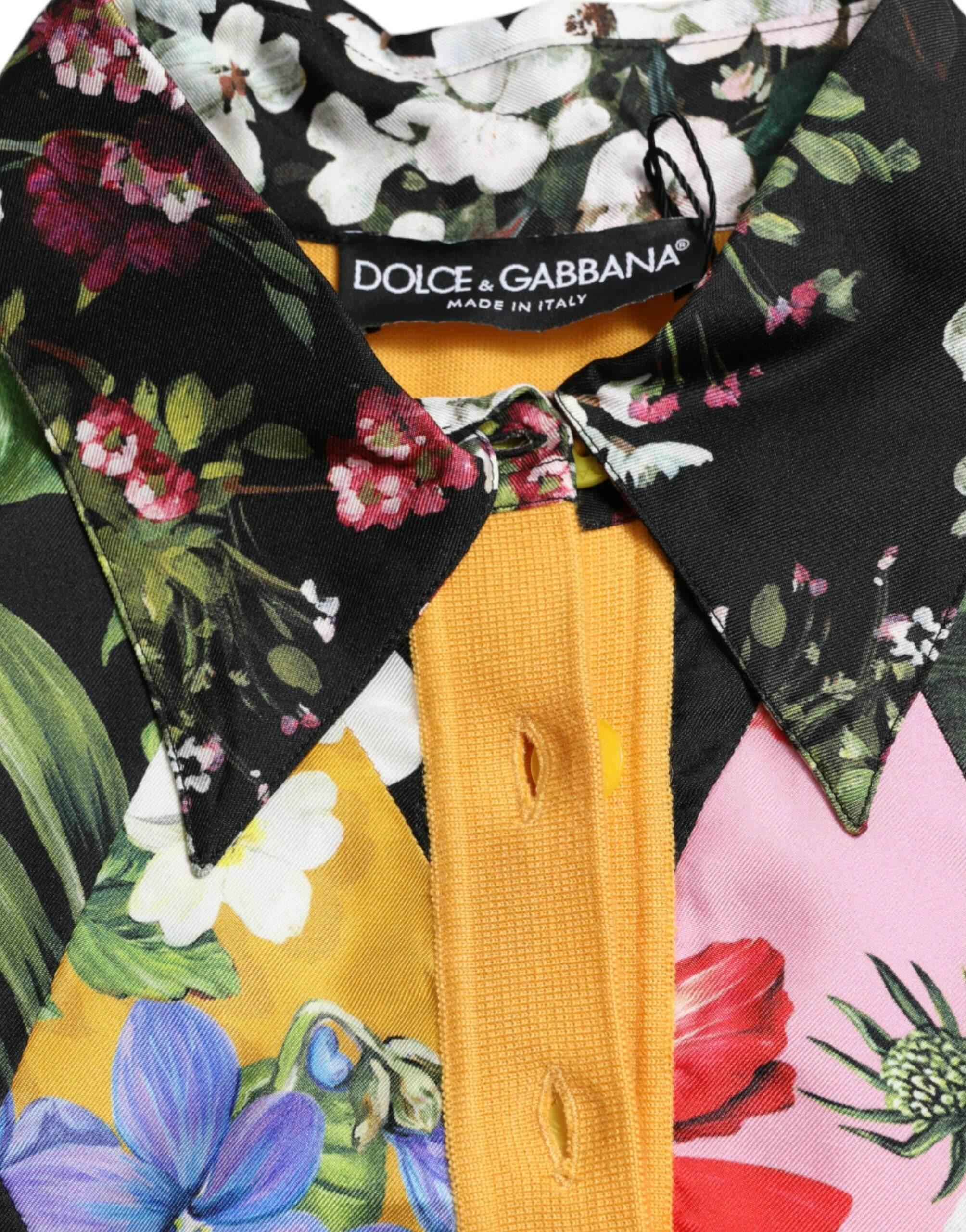 Dolce & Gabbana Elegant Patchwork Henley Silk Blend Sweater - Hilstor