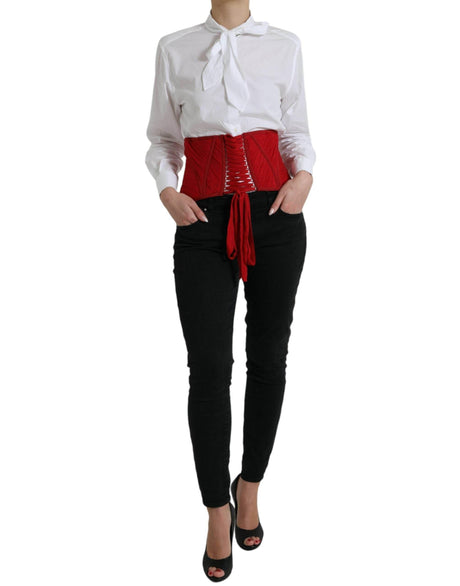 Dolce & Gabbana Silk Corset Waist Belt in Fiery Red - Hilstor