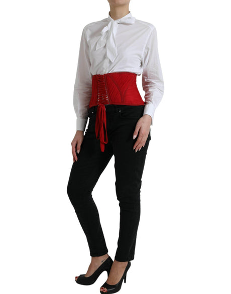 Dolce & Gabbana Silk Corset Waist Belt in Fiery Red - Hilstor
