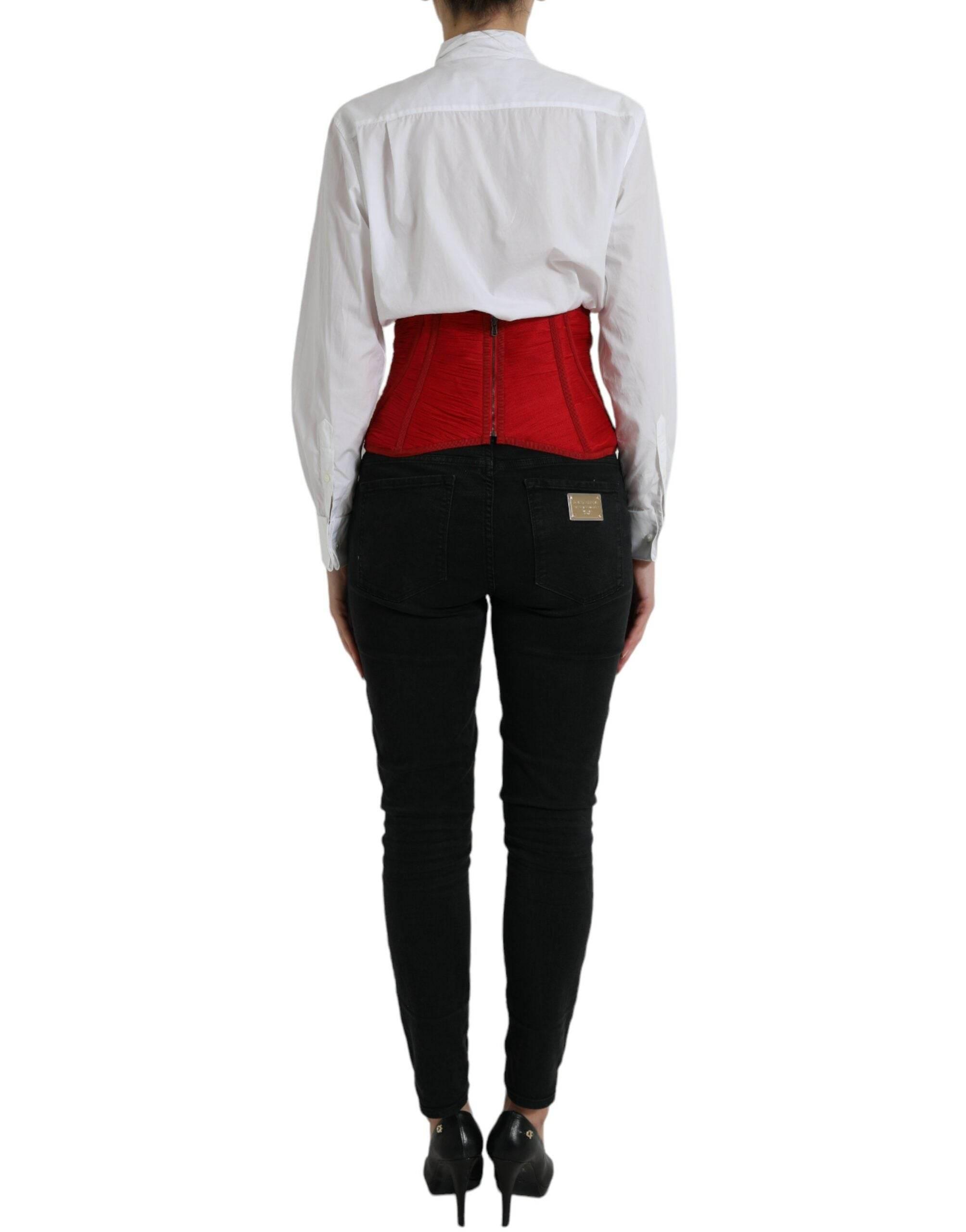 Dolce & Gabbana Silk Corset Waist Belt in Fiery Red - Hilstor