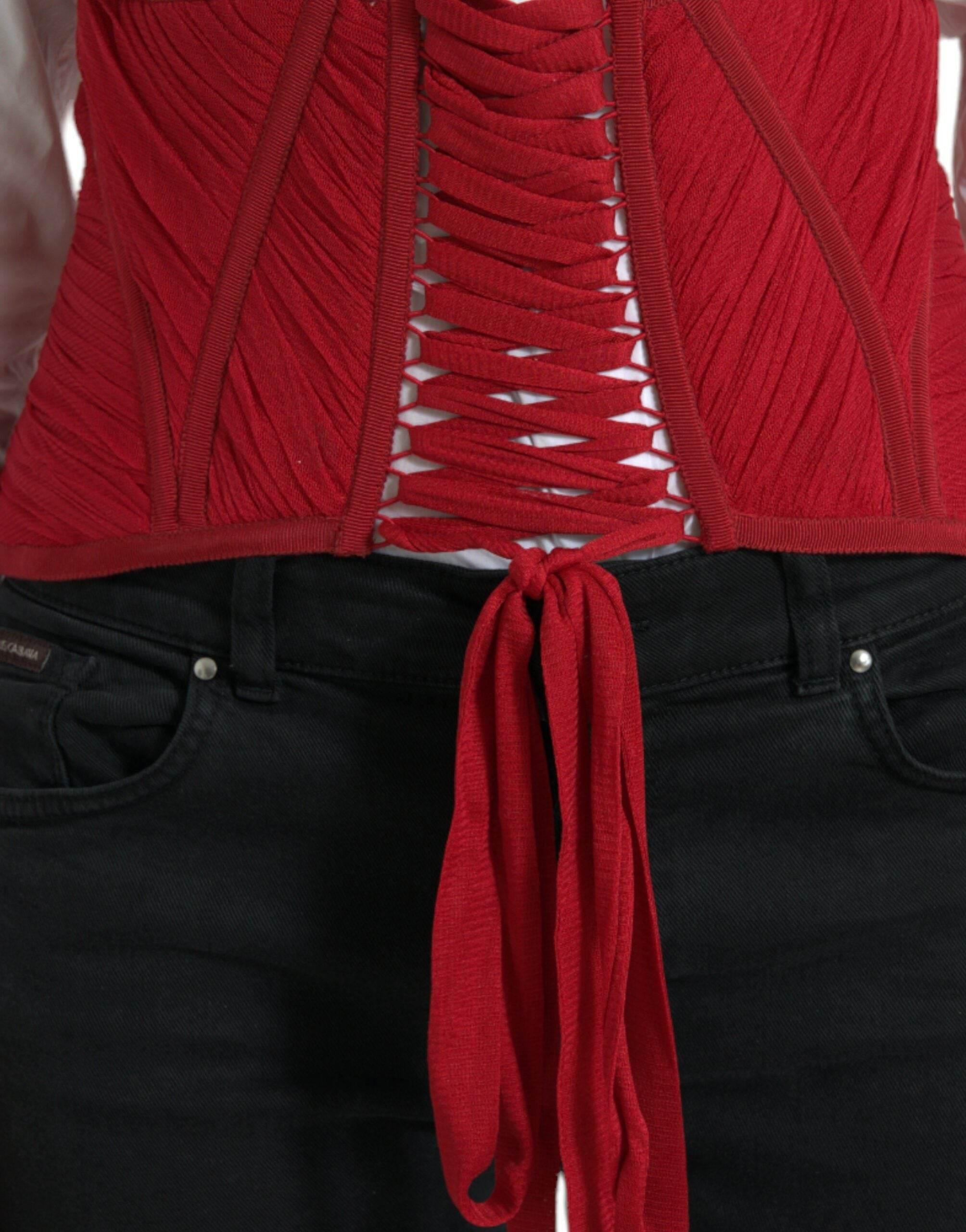 Dolce & Gabbana Silk Corset Waist Belt in Fiery Red - Hilstor