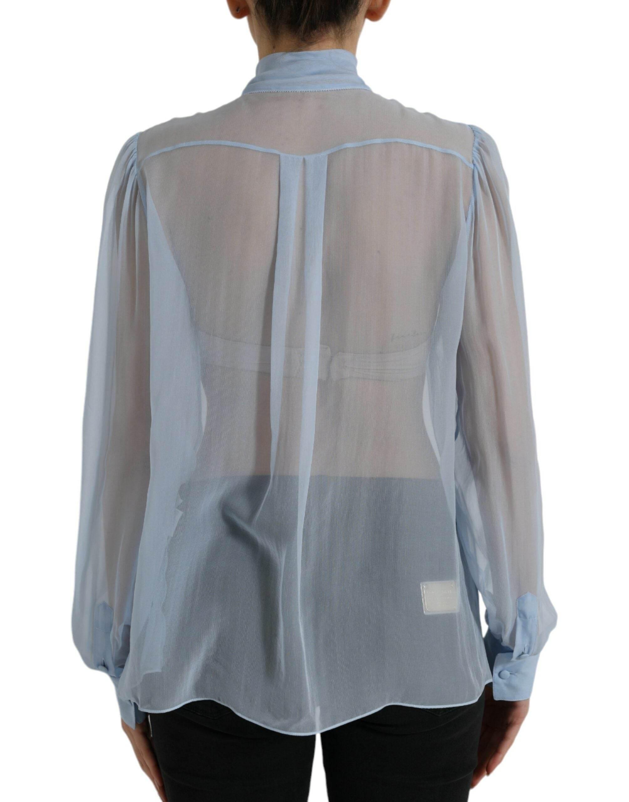 Dolce & Gabbana Blue Long Sleeves Ascot Collar Blouse Top - Hilstor