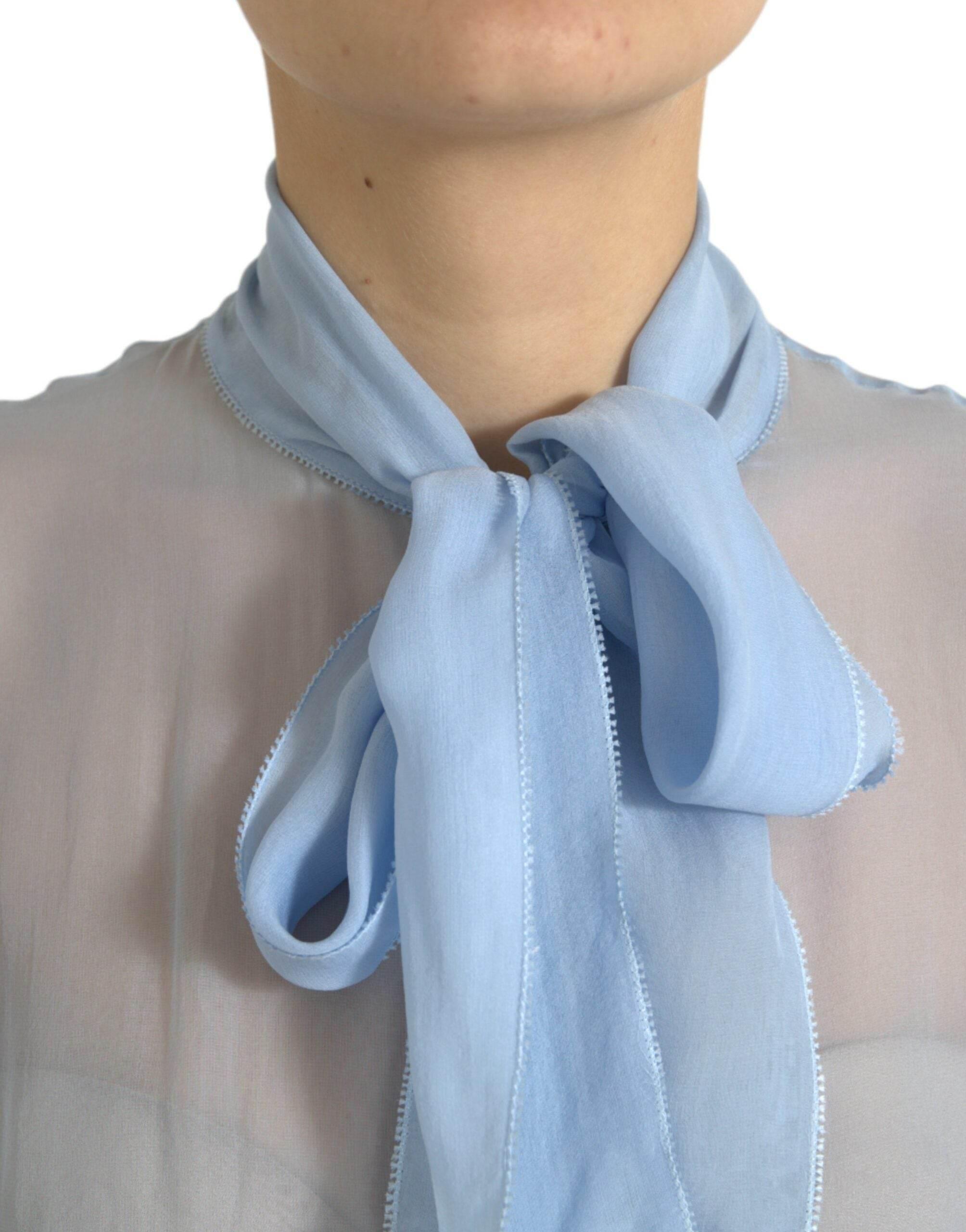 Dolce & Gabbana Blue Long Sleeves Ascot Collar Blouse Top - Hilstor