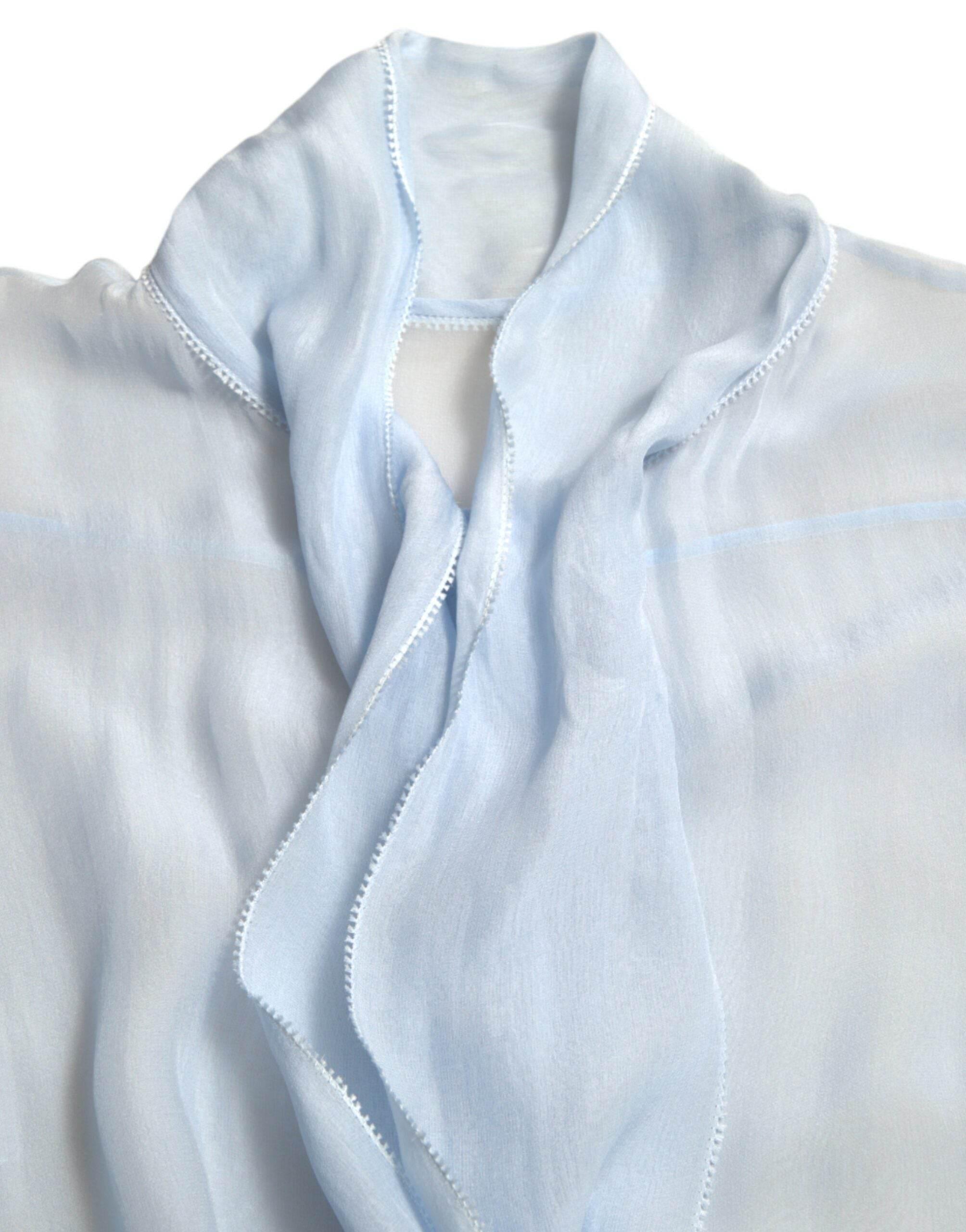Dolce & Gabbana Blue Long Sleeves Ascot Collar Blouse Top - Hilstor