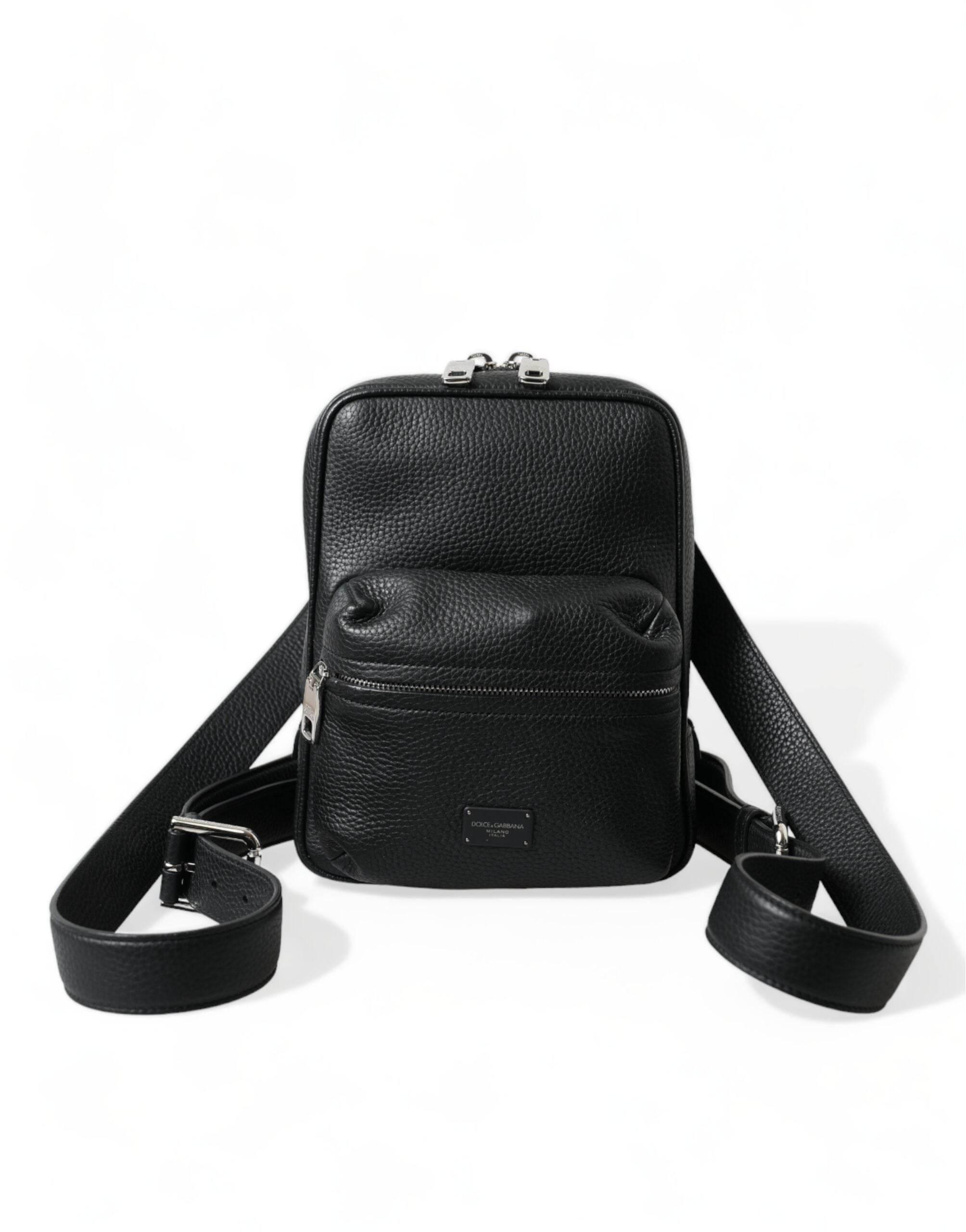 Dolce & Gabbana Black Calfskin Leather Logo Palermo Backpack Bag - Hilstor
