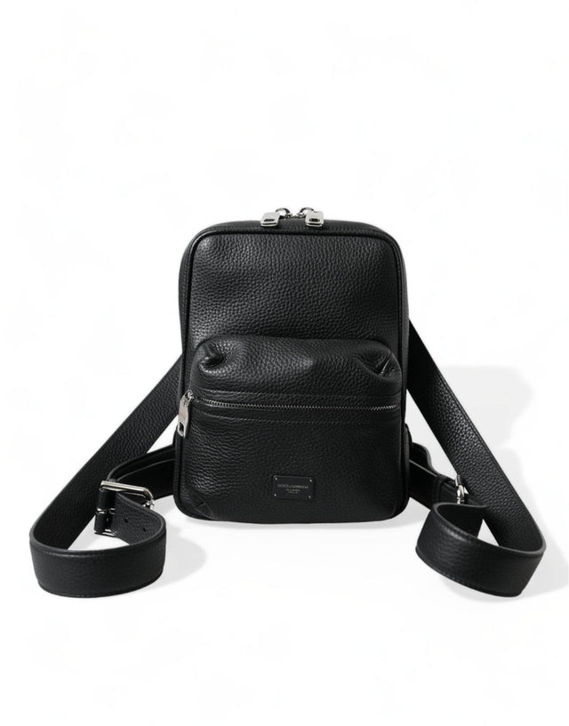 Dolce & Gabbana Black Calfskin Leather Logo Palermo Backpack Bag - Hilstor