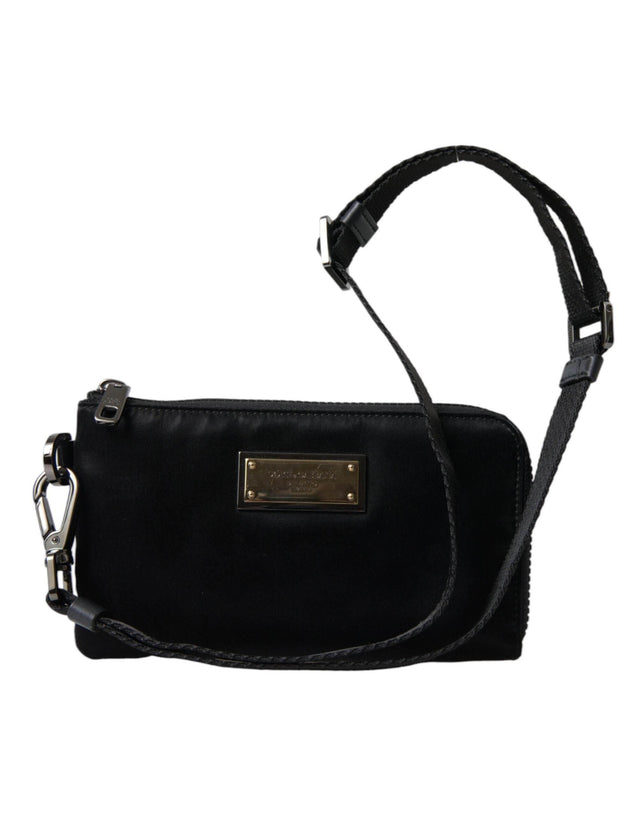 Dolce & Gabbana Black Nylon Logo Plaque Keyring Pouch Clutch Bag - Hilstor