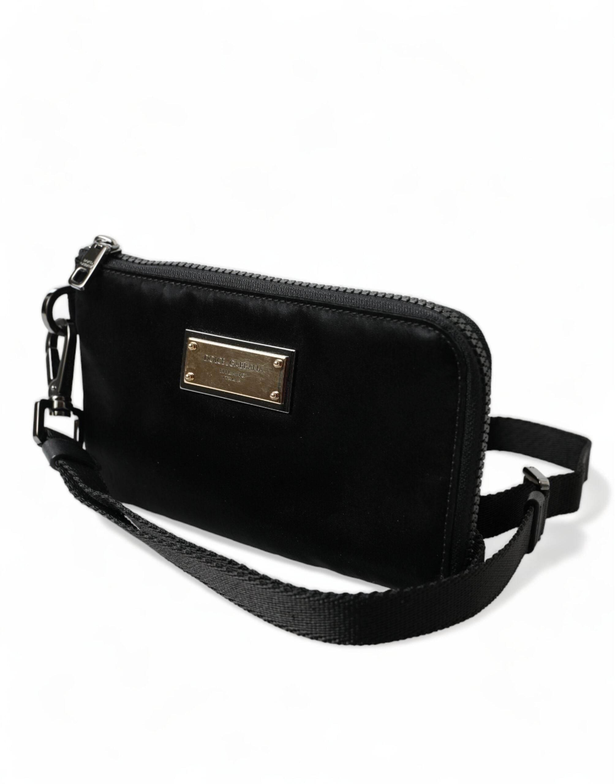 Dolce & Gabbana Black Nylon Logo Plaque Keyring Pouch Clutch Bag - Hilstor