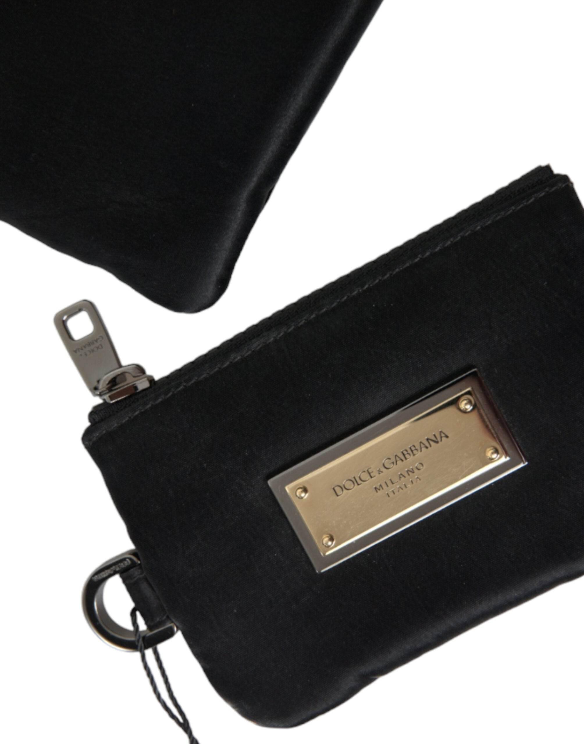 Dolce & Gabbana Black Nylon Logo Plaque Keyring Pouch Clutch Bag - Hilstor