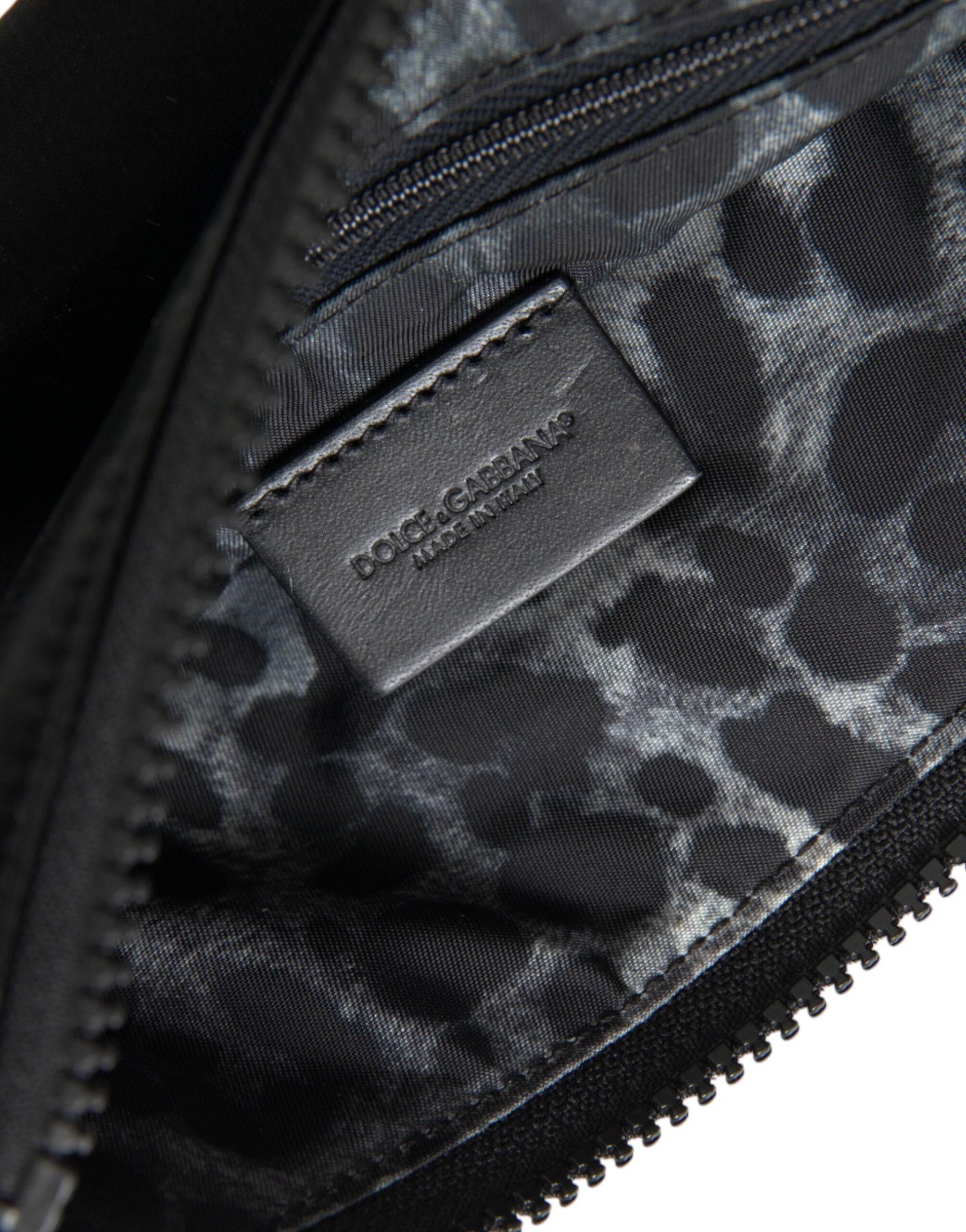 Dolce & Gabbana Black Nylon Logo Plaque Keyring Pouch Clutch Bag - Hilstor
