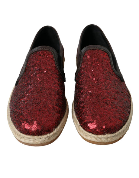 Dolce & Gabbana Red Sequined Leather Loafers - Hilstor