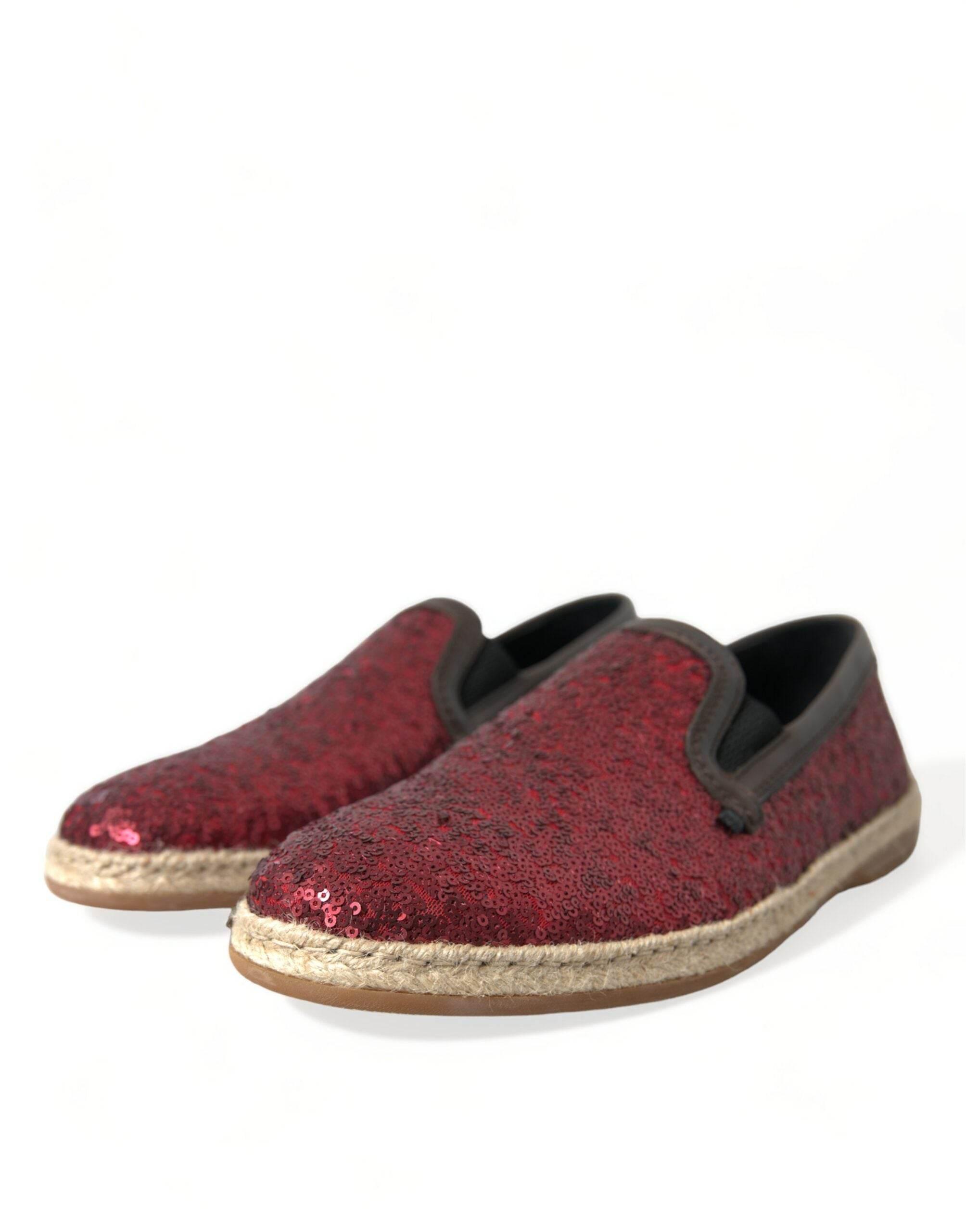 Dolce & Gabbana Red Sequined Leather Loafers - Hilstor
