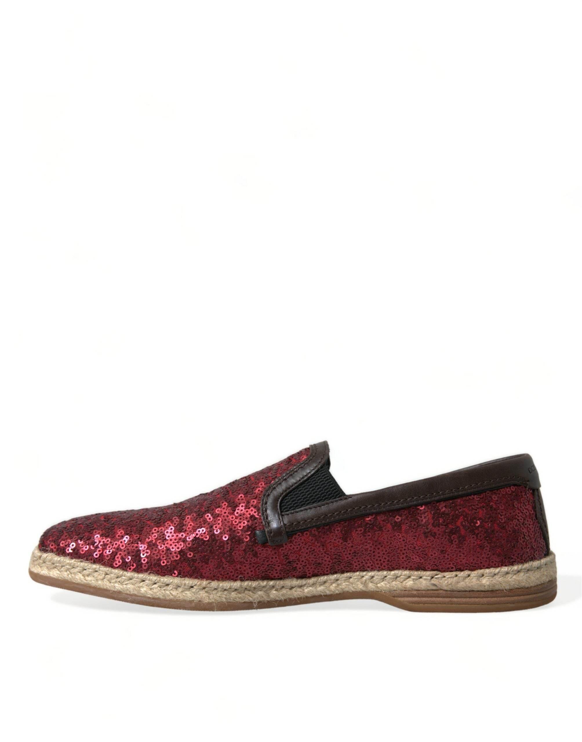 Dolce & Gabbana Red Sequined Leather Loafers - Hilstor