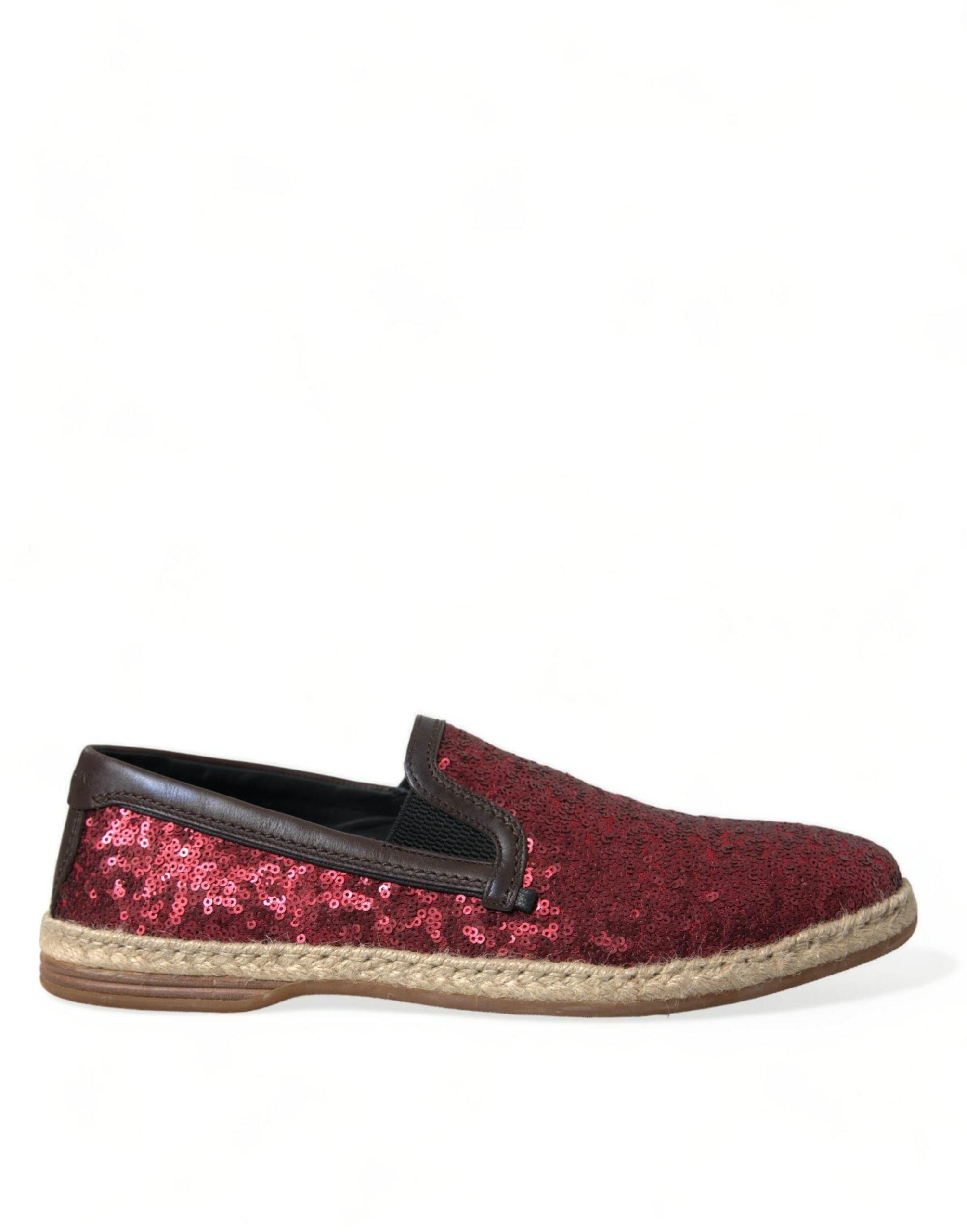 Dolce & Gabbana Red Sequined Leather Loafers - Hilstor